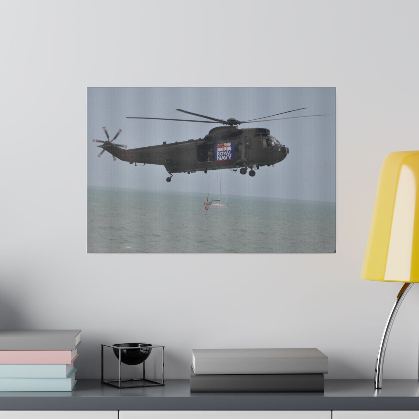 Sea King Helicopter Hovering And Lowes Harness Canvas - The Trio Synergize Group