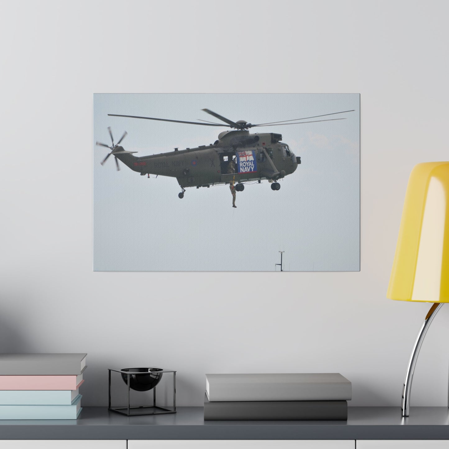 Sea King Helicopter Winching Up Crew Near The Door Canvas - The Trio Synergize Group