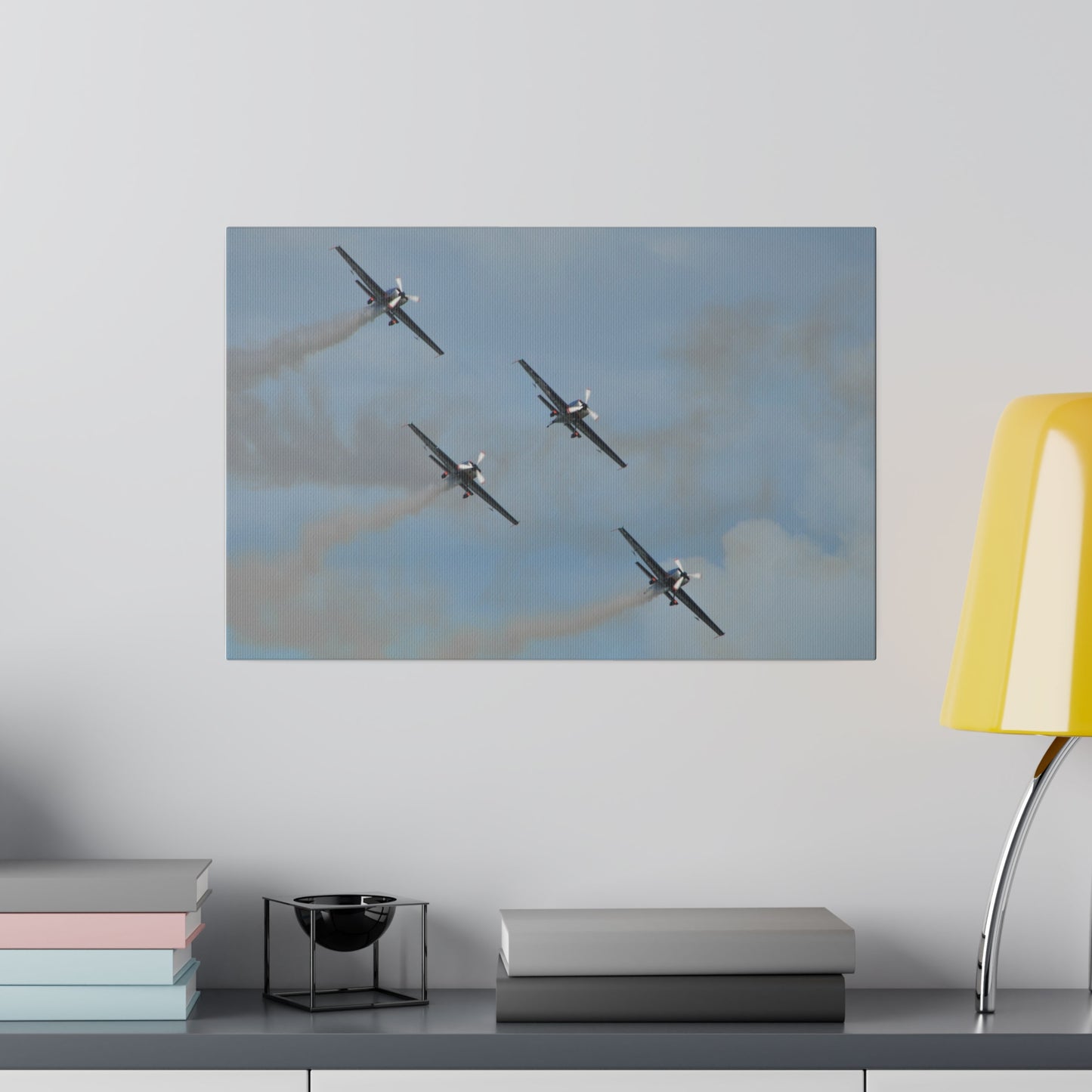 The Blades Flying Right With Smoke In Formation Canvas - The Trio Synergize Group