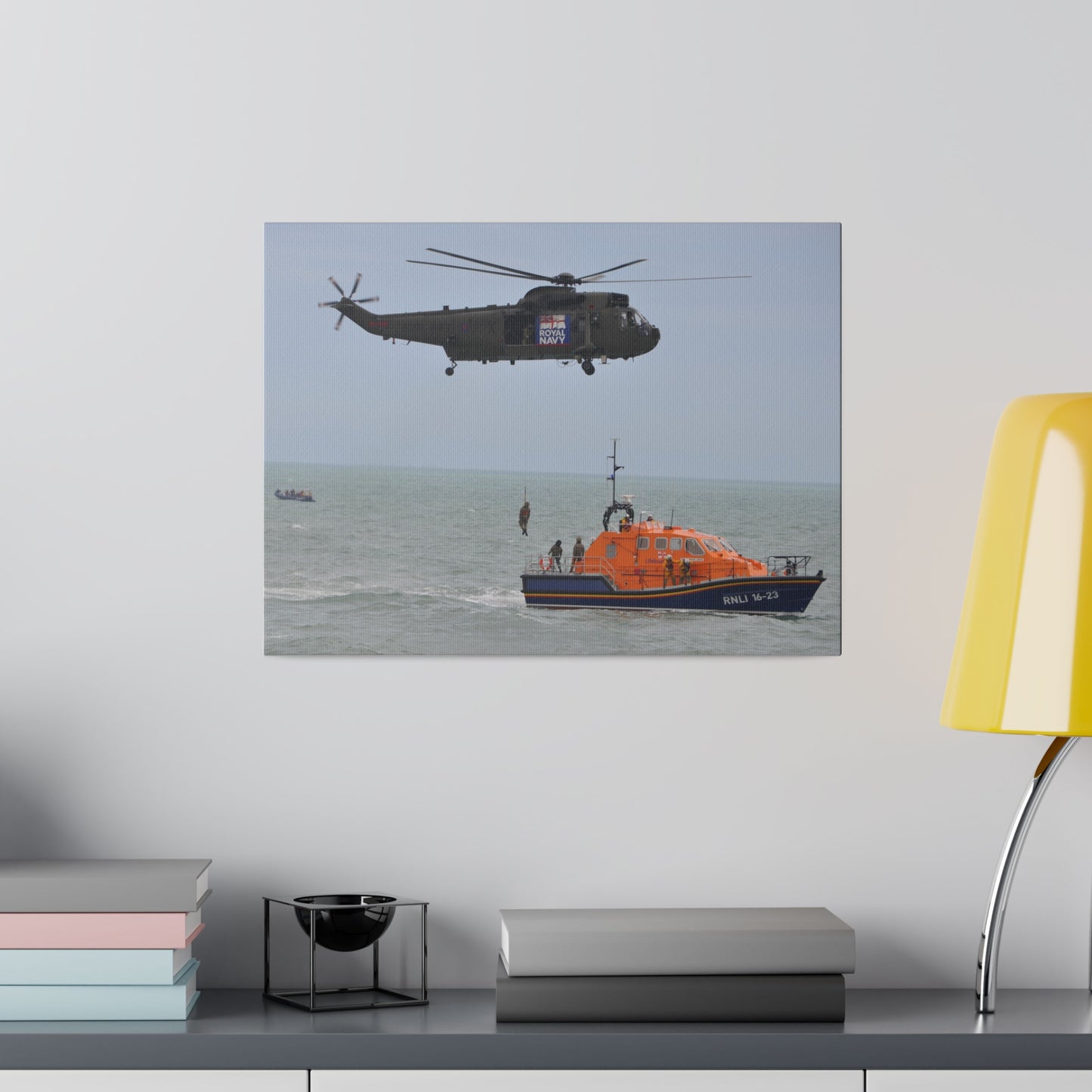 Sea King Helicopter Winching Crew Off RNLI Lifeboat - Canvas - The Trio Synergize Group