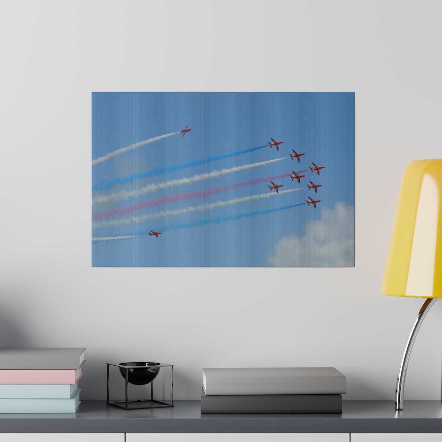 The Red Arrows Flying Right, Being Chased On Outside Canvas - The Trio Synergize Group
