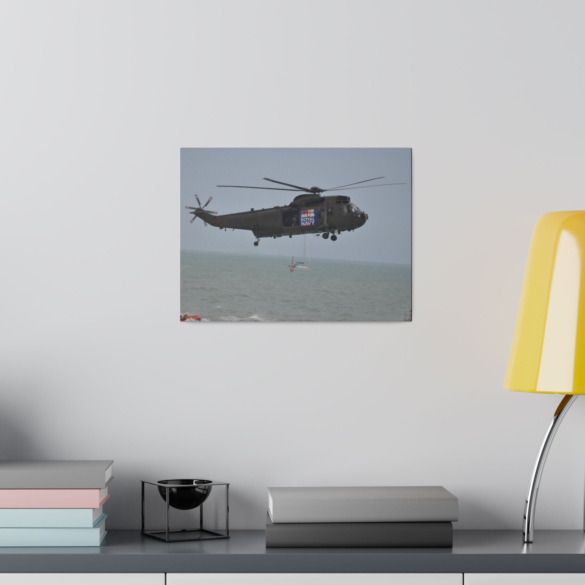 Sea King Helicopter Hovering And Lowes Harness Canvas - The Trio Synergize Group