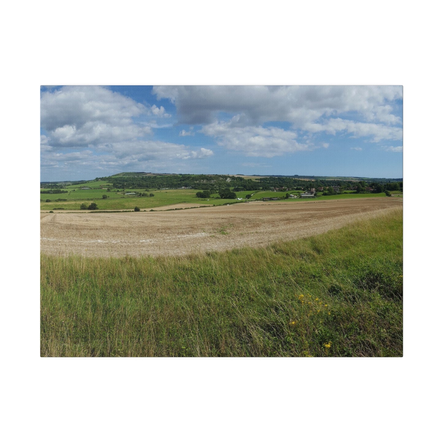 Countryside Farm Fields Landscape With Village In the Background Canvas