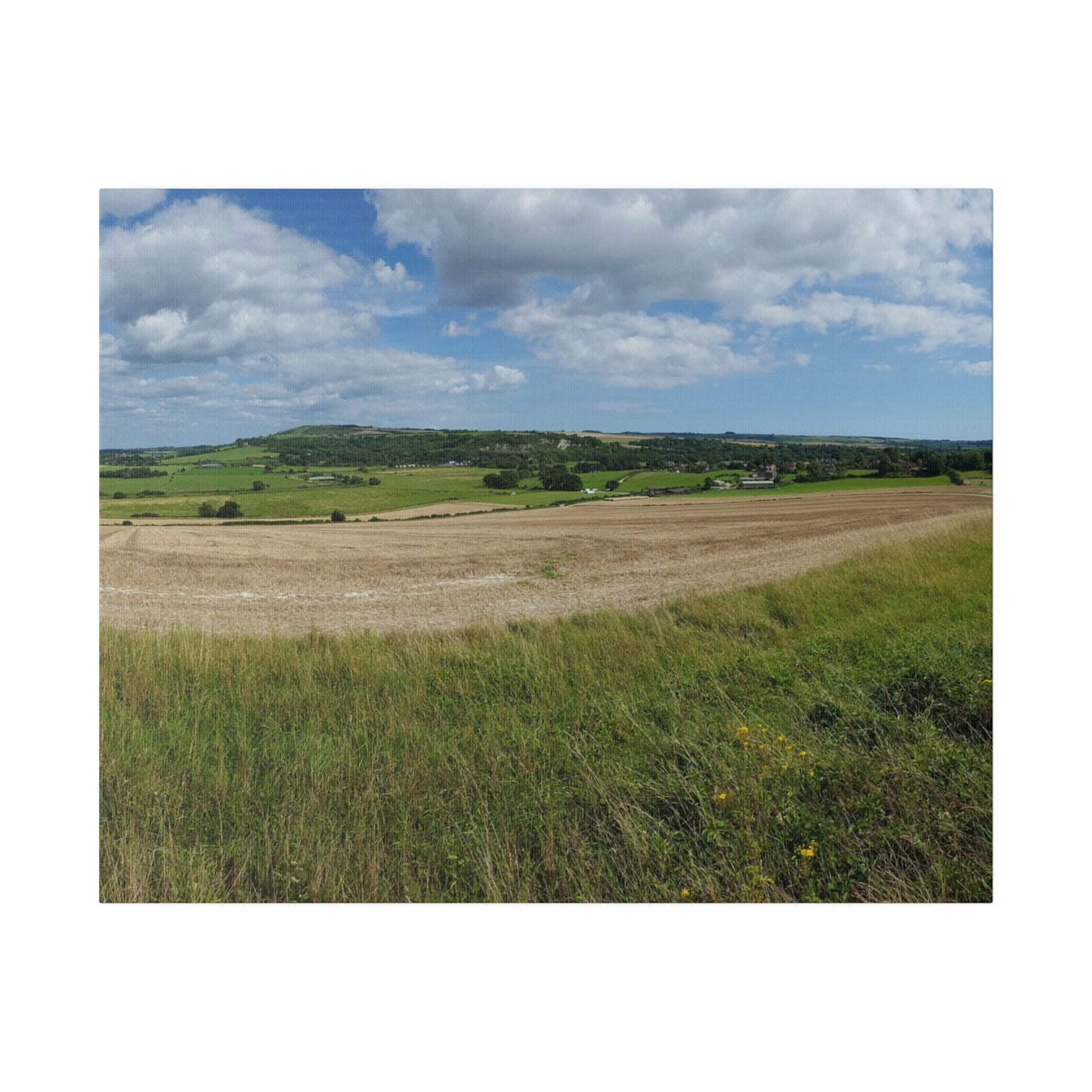 Countryside Farm Fields Landscape With Village In the Background Canvas