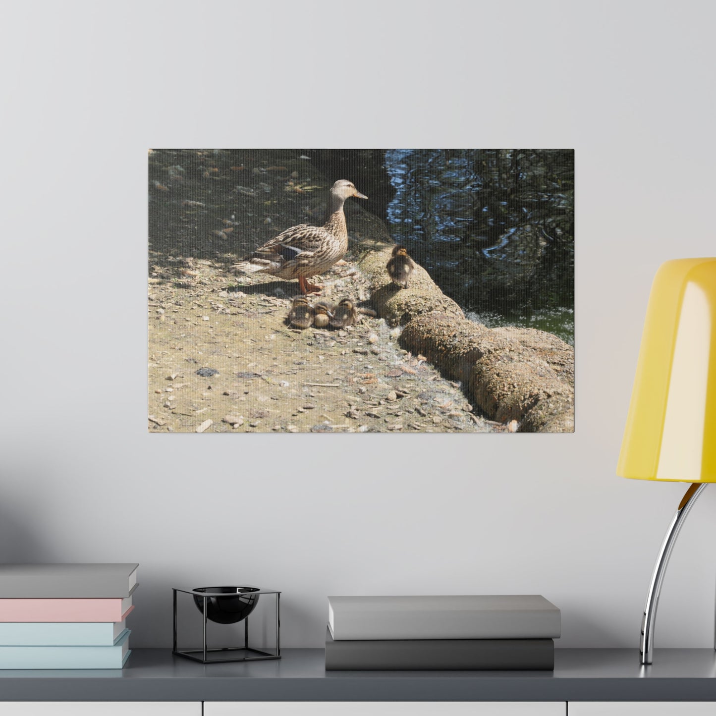 Mother With Four Baby Ducklings Resting Canvas - The Trio Synergize Group