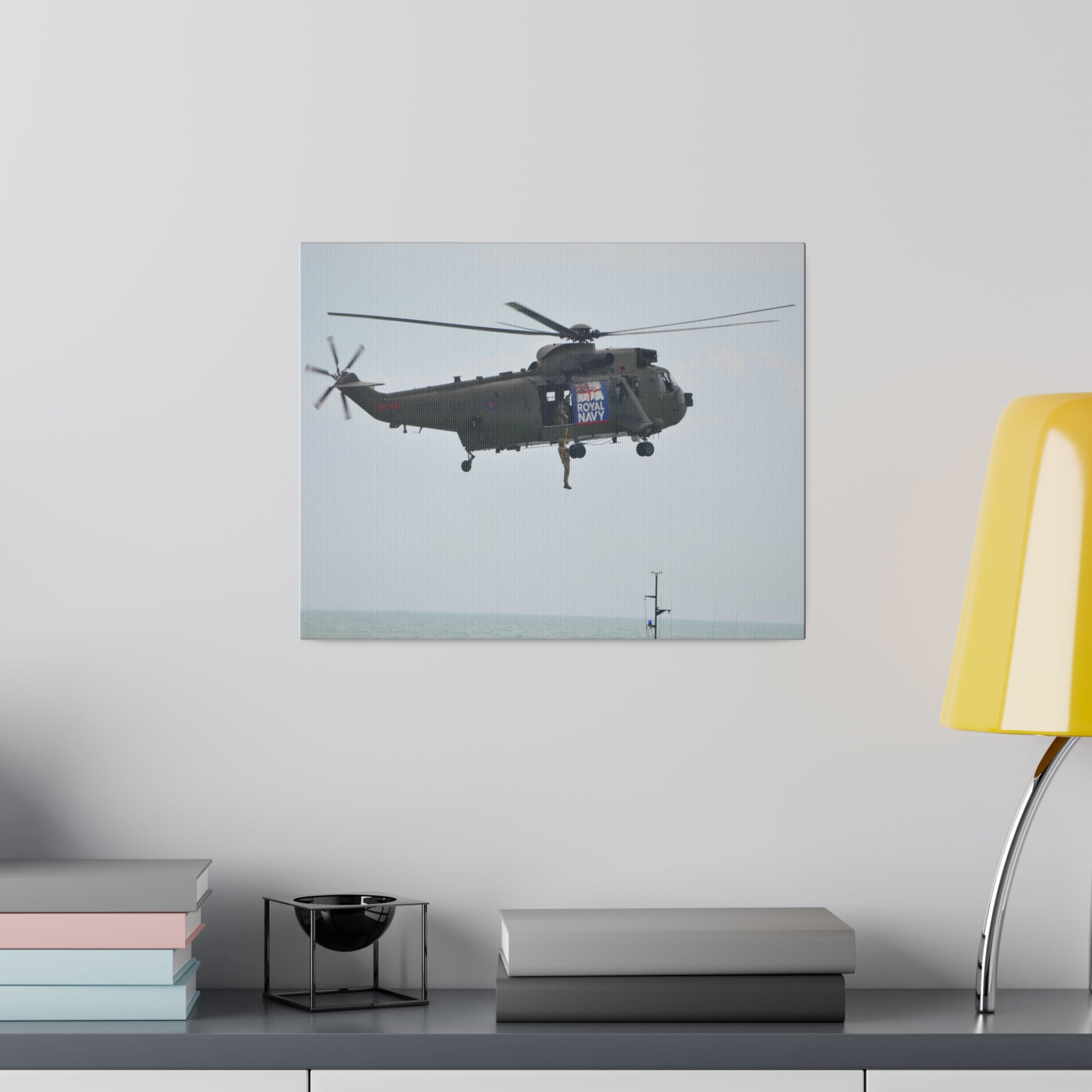 Sea King Helicopter Winching Up Crew Near The Door Canvas - The Trio Synergize Group