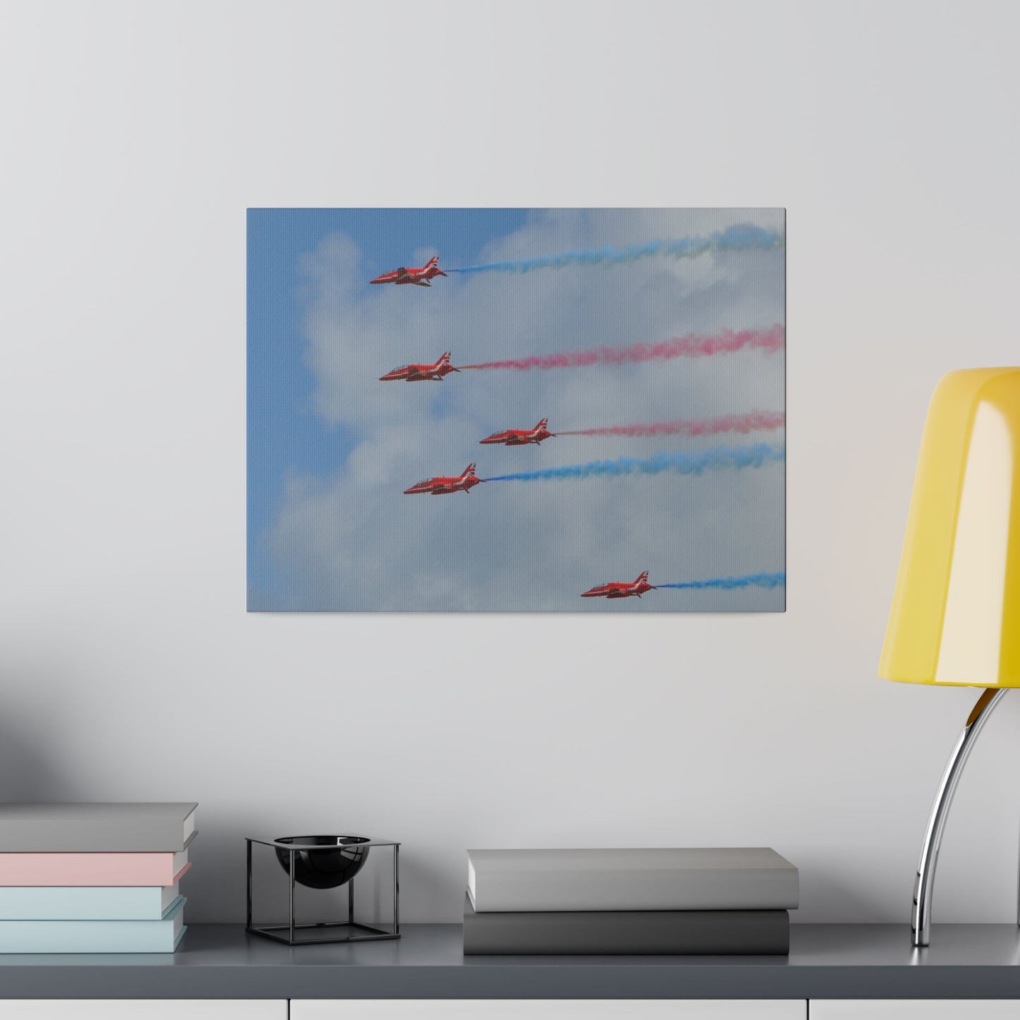 The Red Arrows With Blue & Red Smoke Close Up Canvas - The Trio Synergize Group