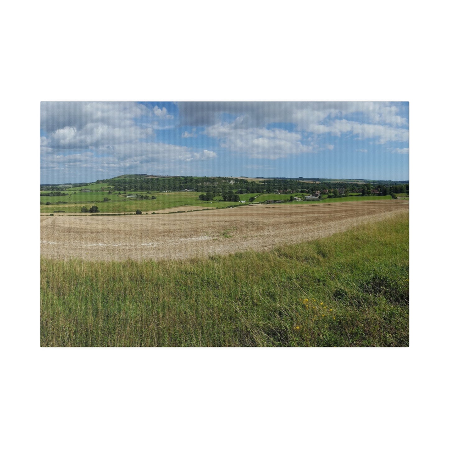 Countryside Farm Fields Landscape With Village In the Background Canvas