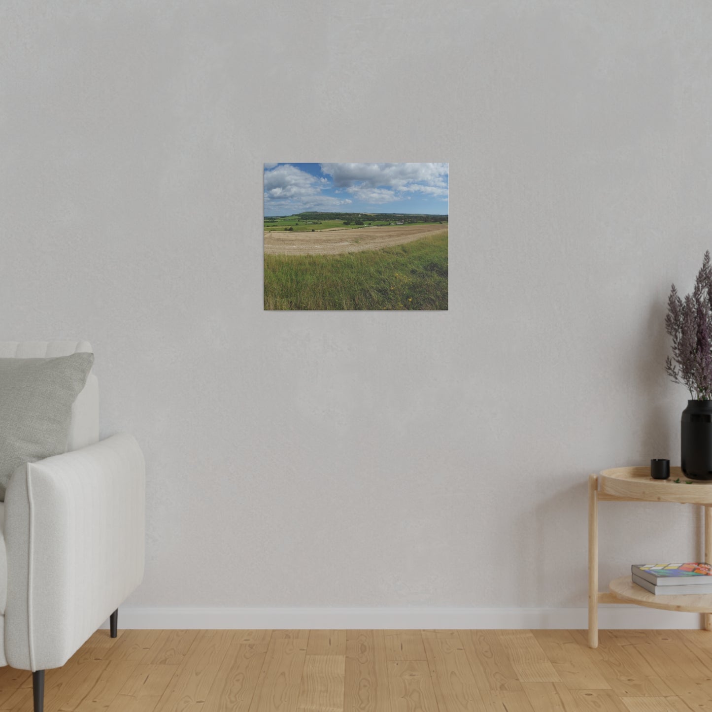 Countryside Farm Fields Landscape With Village In the Background Canvas