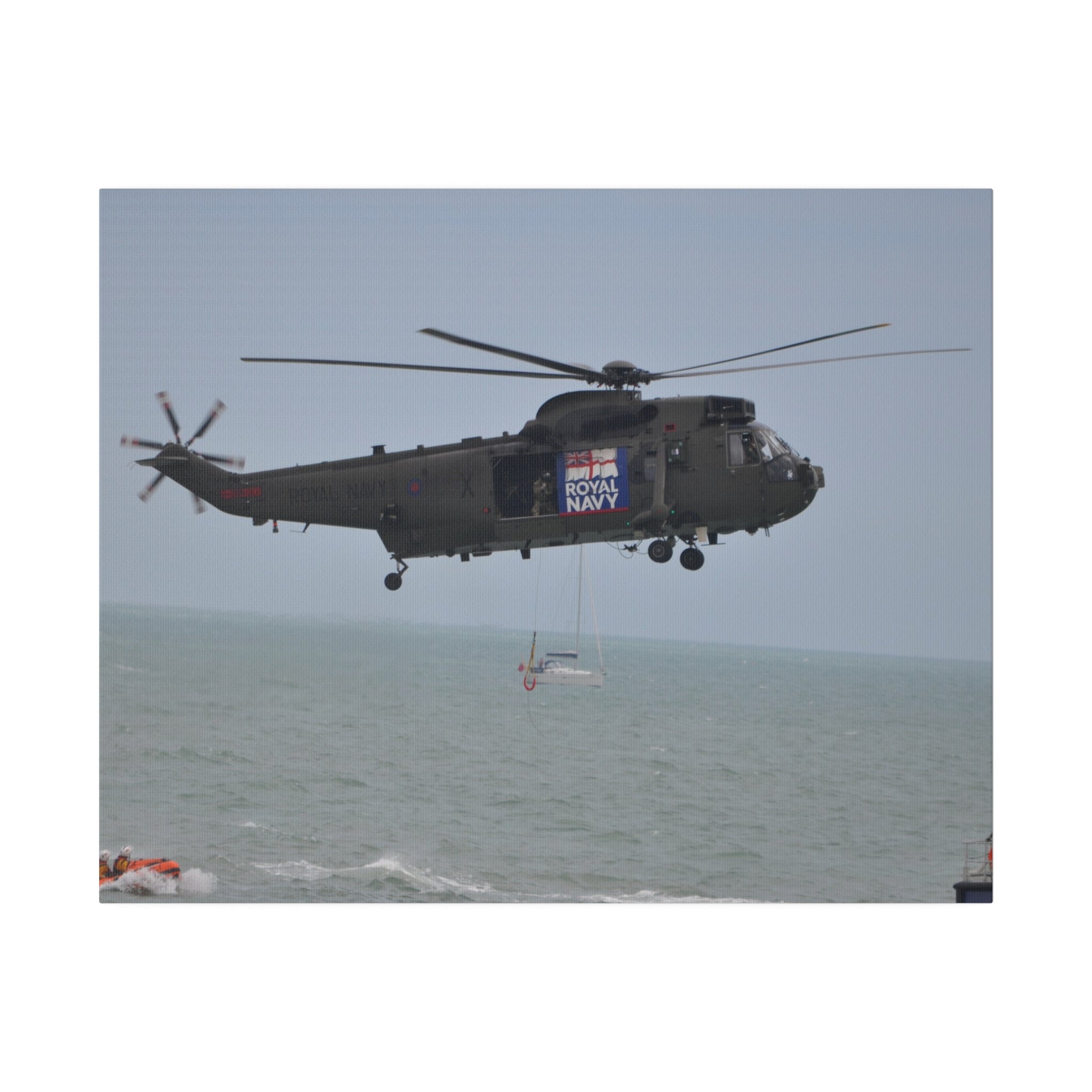 Sea King Helicopter Hovering And Lowes Harness Canvas - The Trio Synergize Group