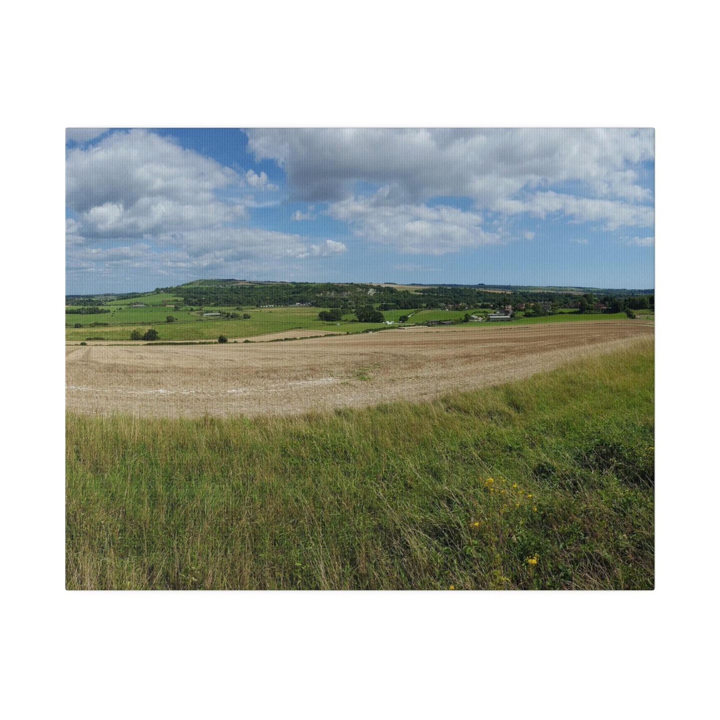 Countryside Farm Fields Landscape With Village In the Background Canvas