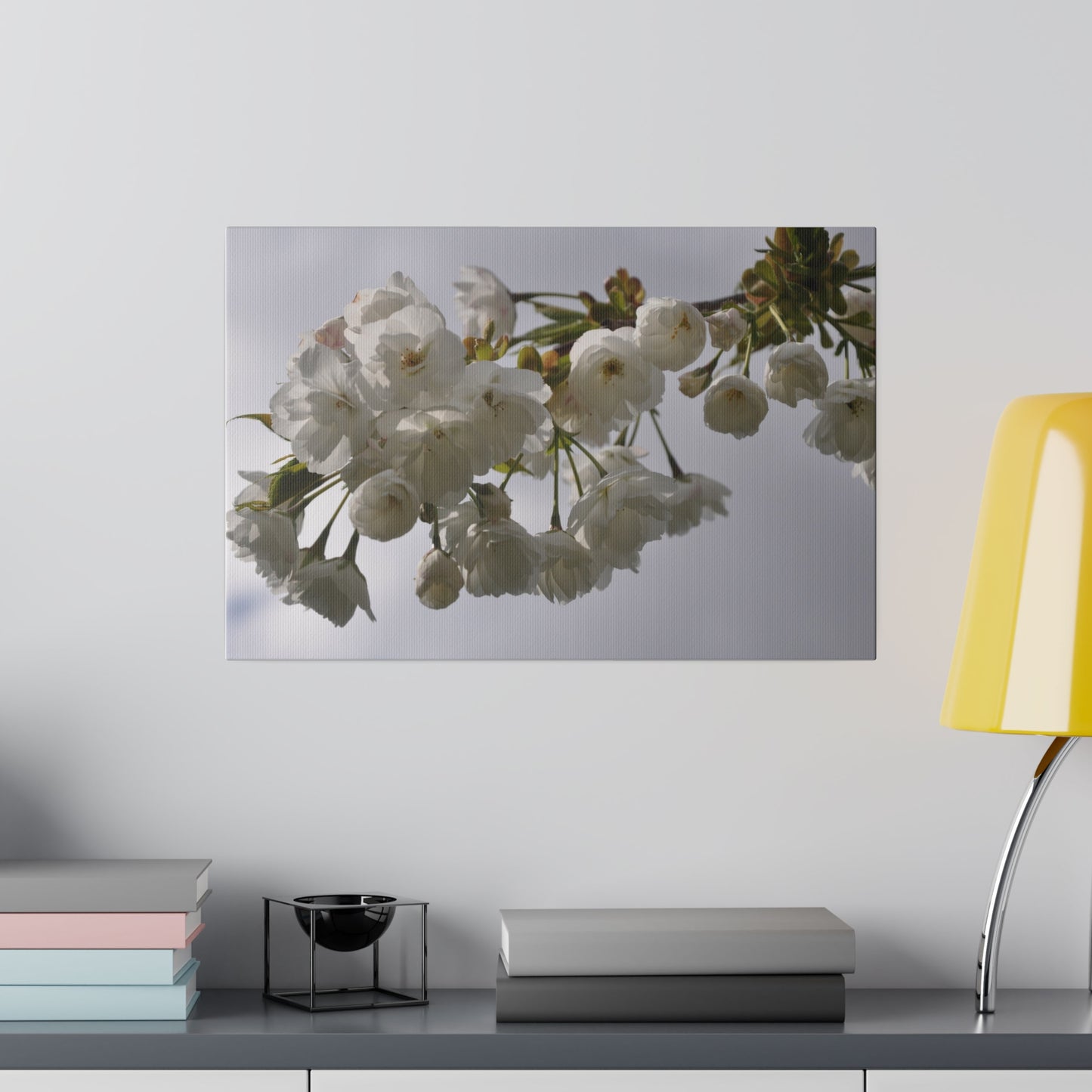 White Tree Blossom Up Close With Cloud Background Canvas - The Trio Synergize Group