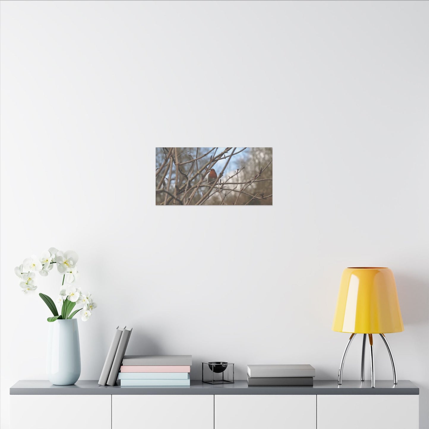 Adult Robin Looking Left With Trees & Sky Background Canvas - The Trio Synergize Group