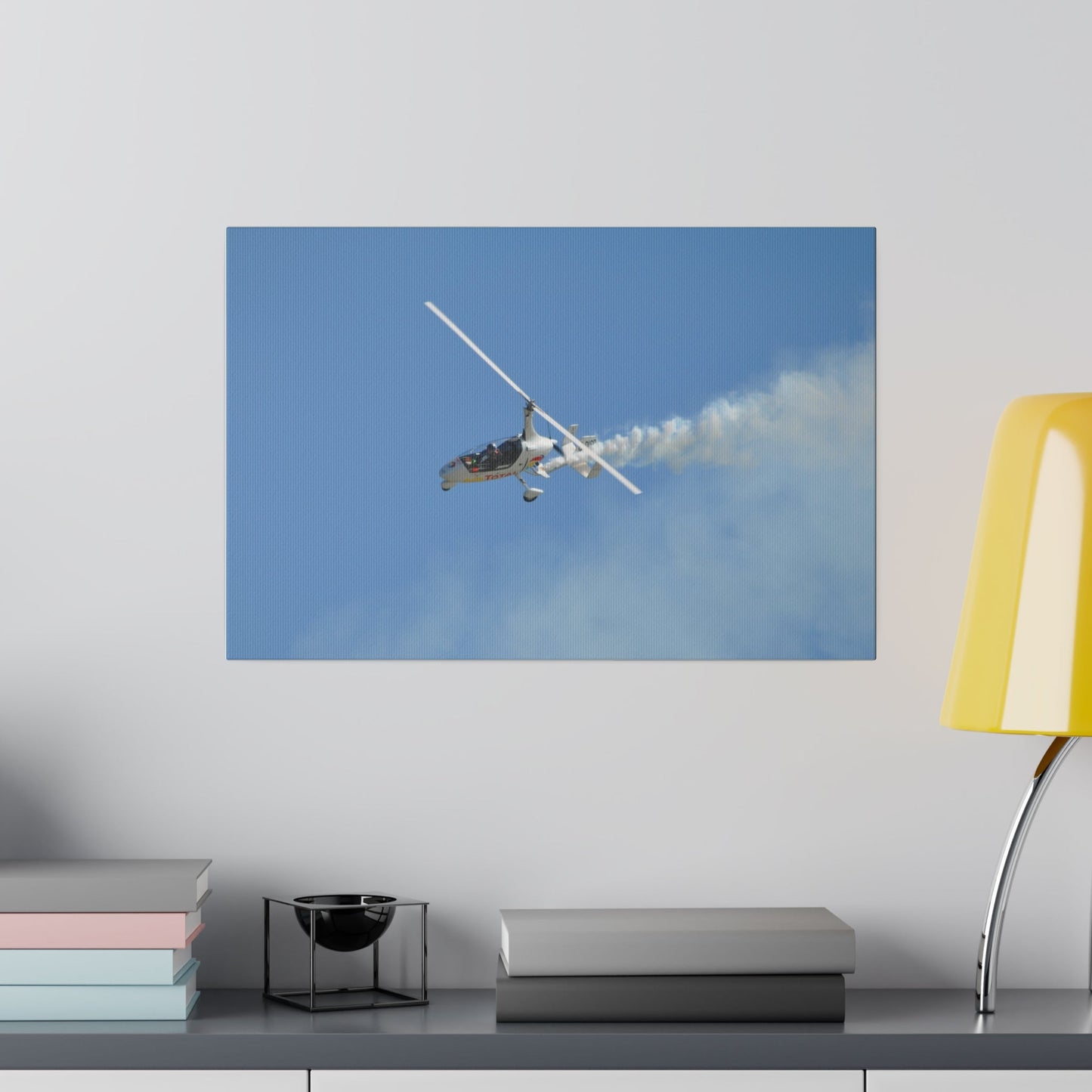 AutoGyro Flying Left With Smoke, Looping Around Canvas - The Trio Synergize Group