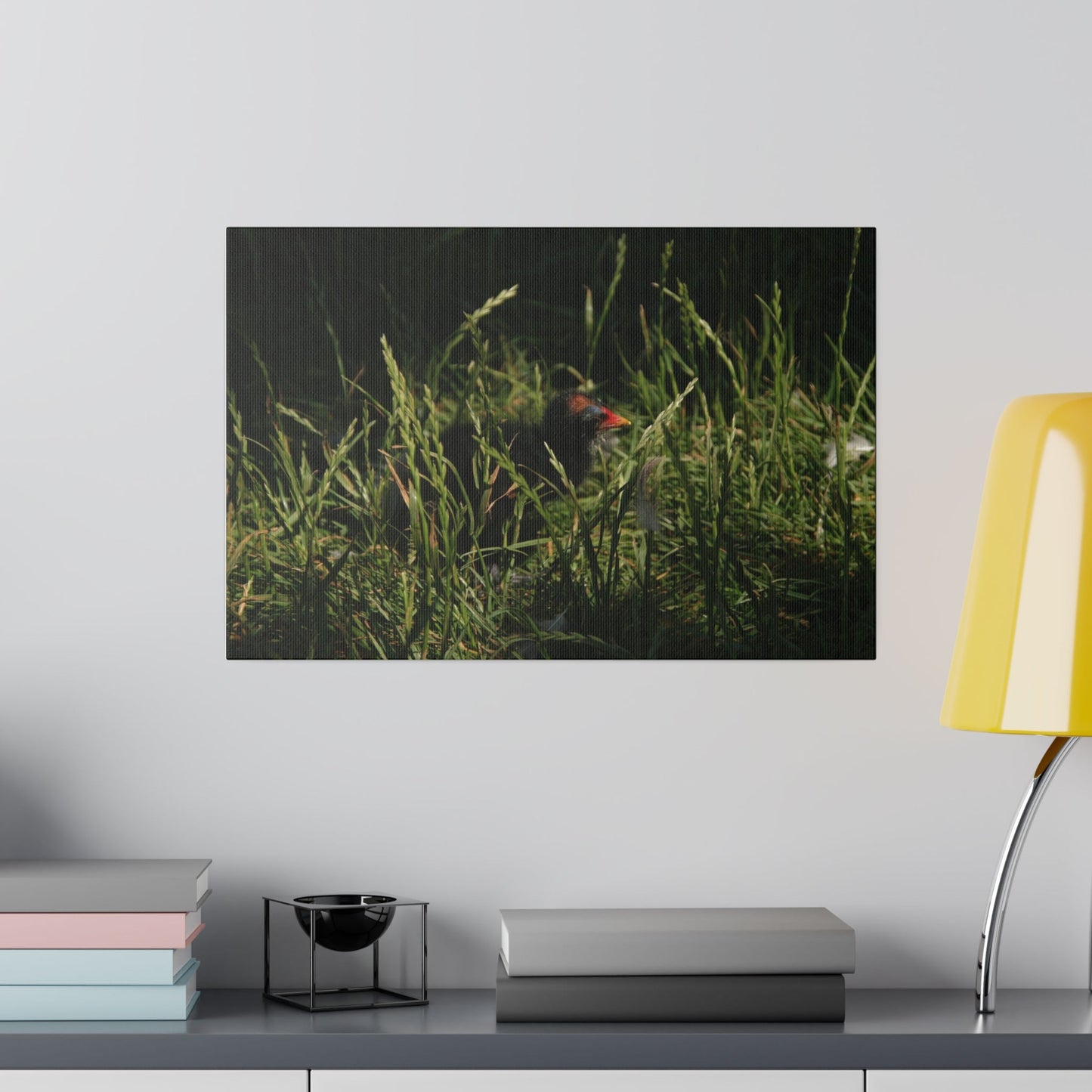 Baby Moorhen Side View Hiding In Grass Canvas - The Trio Synergize Group