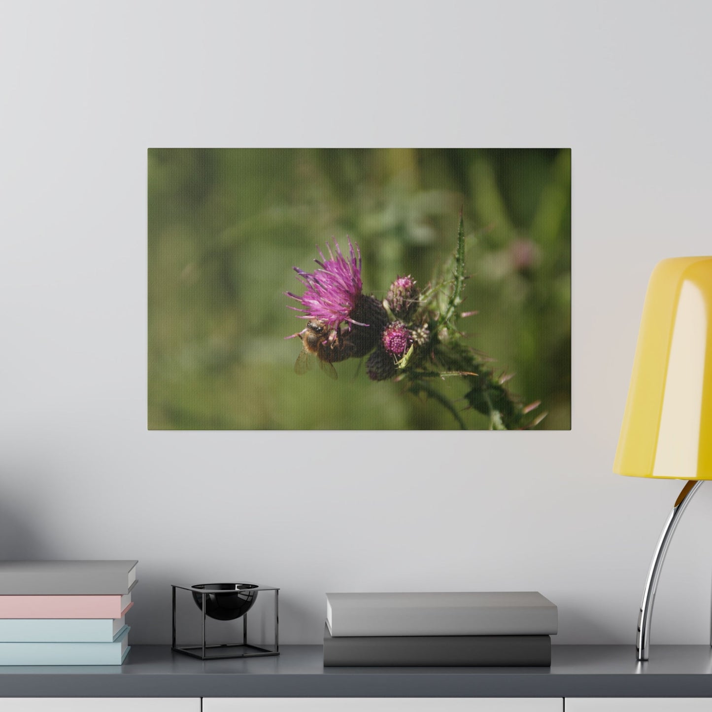 Bumblebee On A Purple Thistle Front View Canvas - The Trio Synergize Group