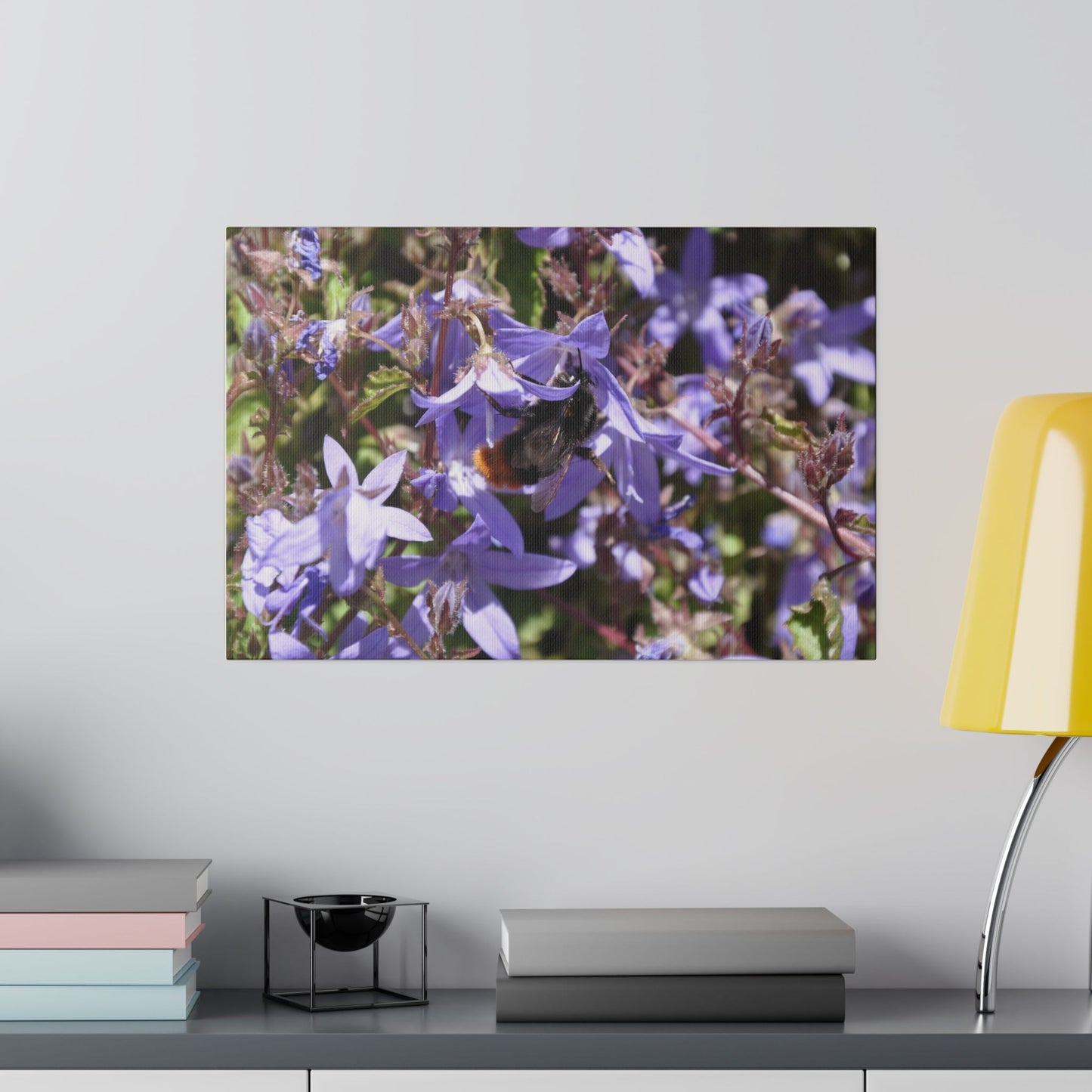 Bumblebee On Light Purple Campanulas Canvas - The Trio Synergize Group