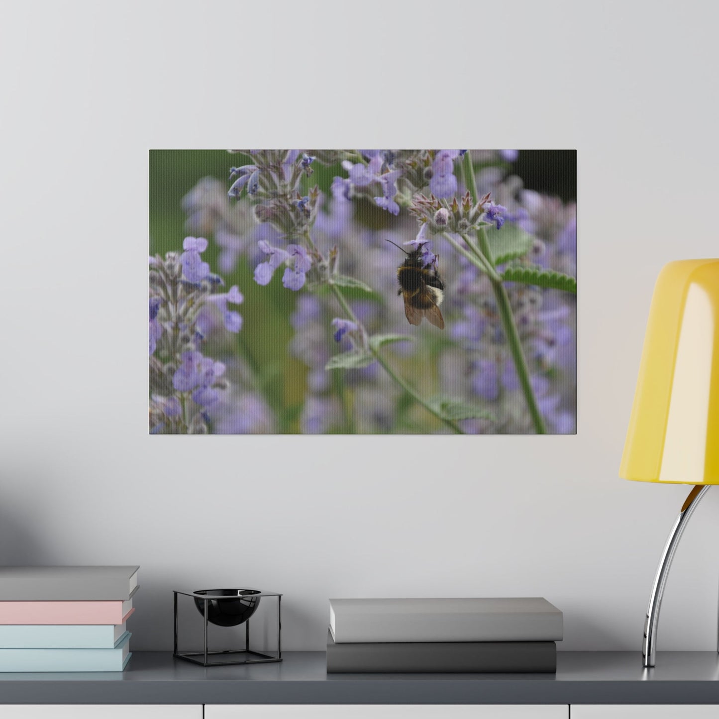 Bumbling Bee Hangs On, Purple Clematis Canvas - The Trio Synergize Group