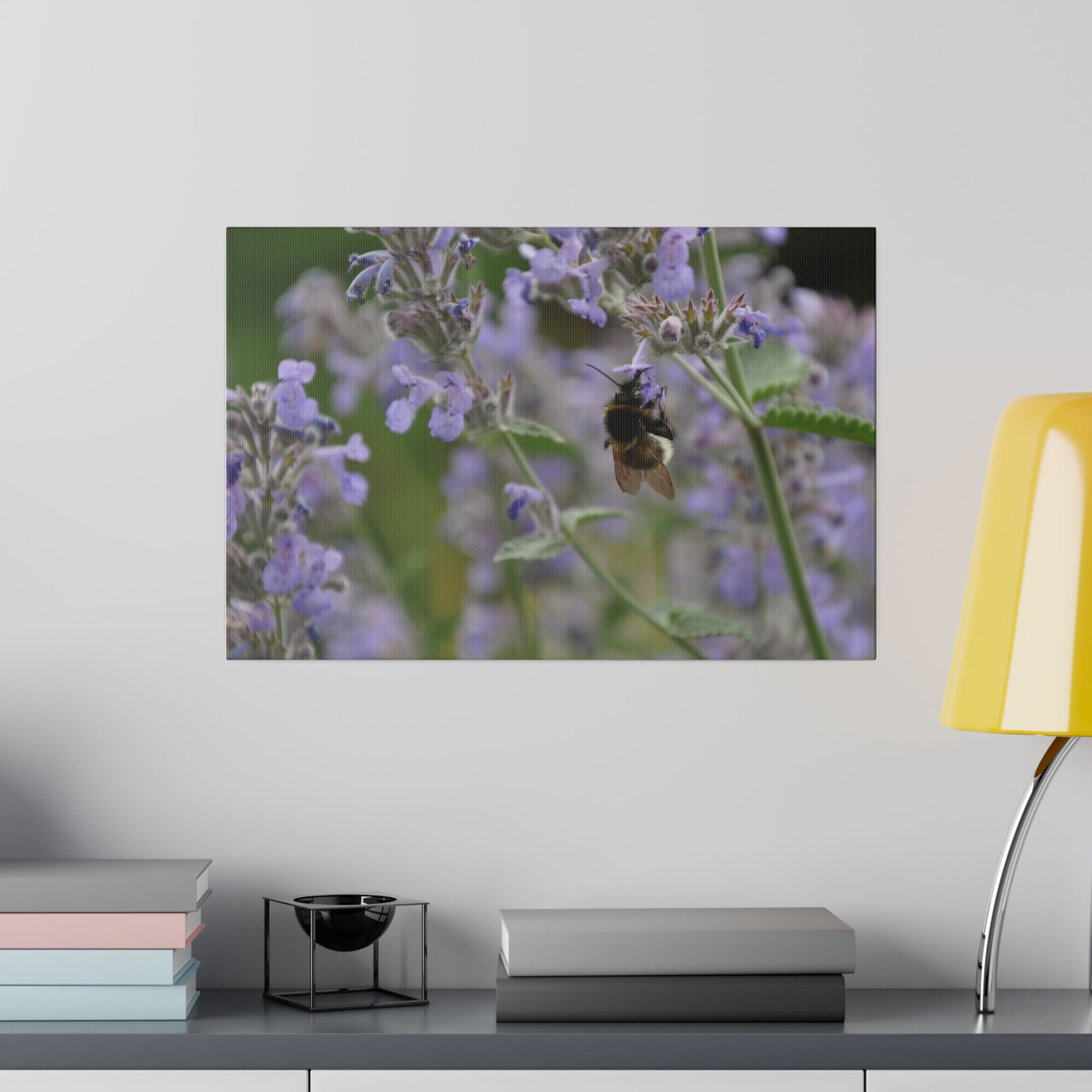 Bumbling Bee Hangs On, Purple Clematis Canvas - The Trio Synergize Group
