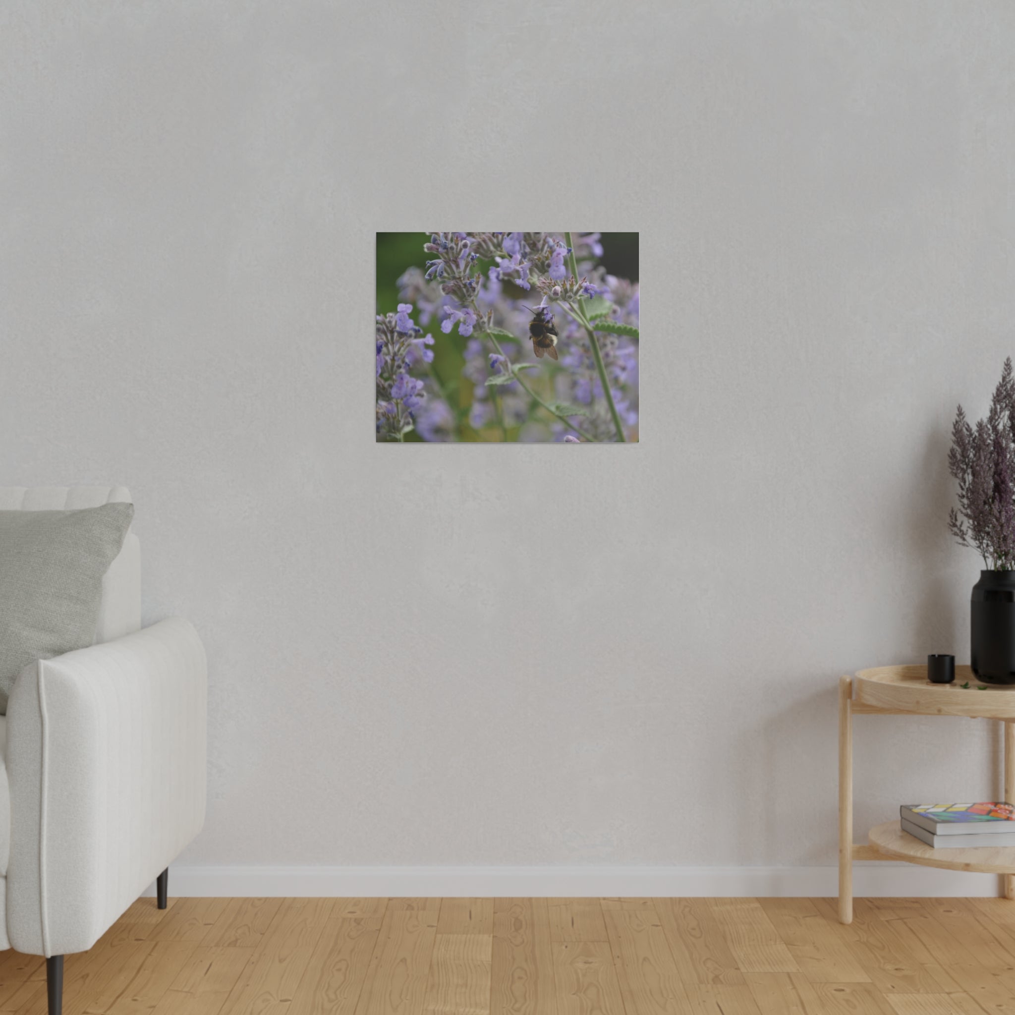 Bumbling Bee Hangs On, Purple Clematis Canvas - The Trio Synergize Group
