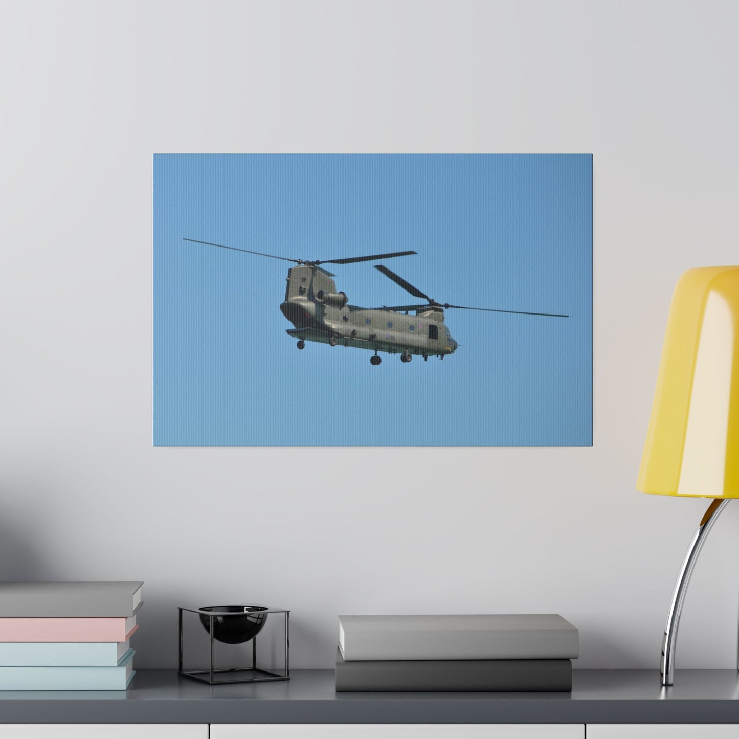 Chinook Helicopter Flying Cargo Door Open, Side View Canvas - The Trio Synergize Group