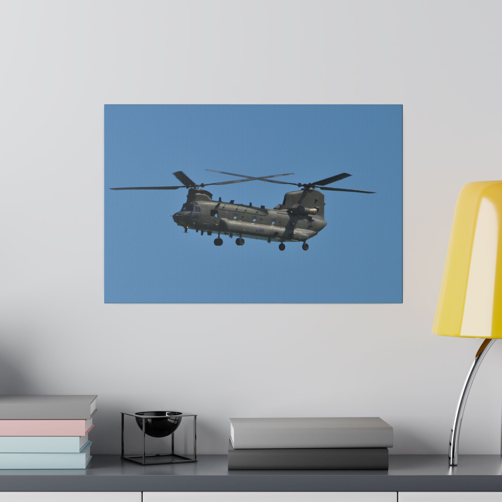 Chinook Helicopter Flying From The Right, Side View Canvas - The Trio Synergize Group