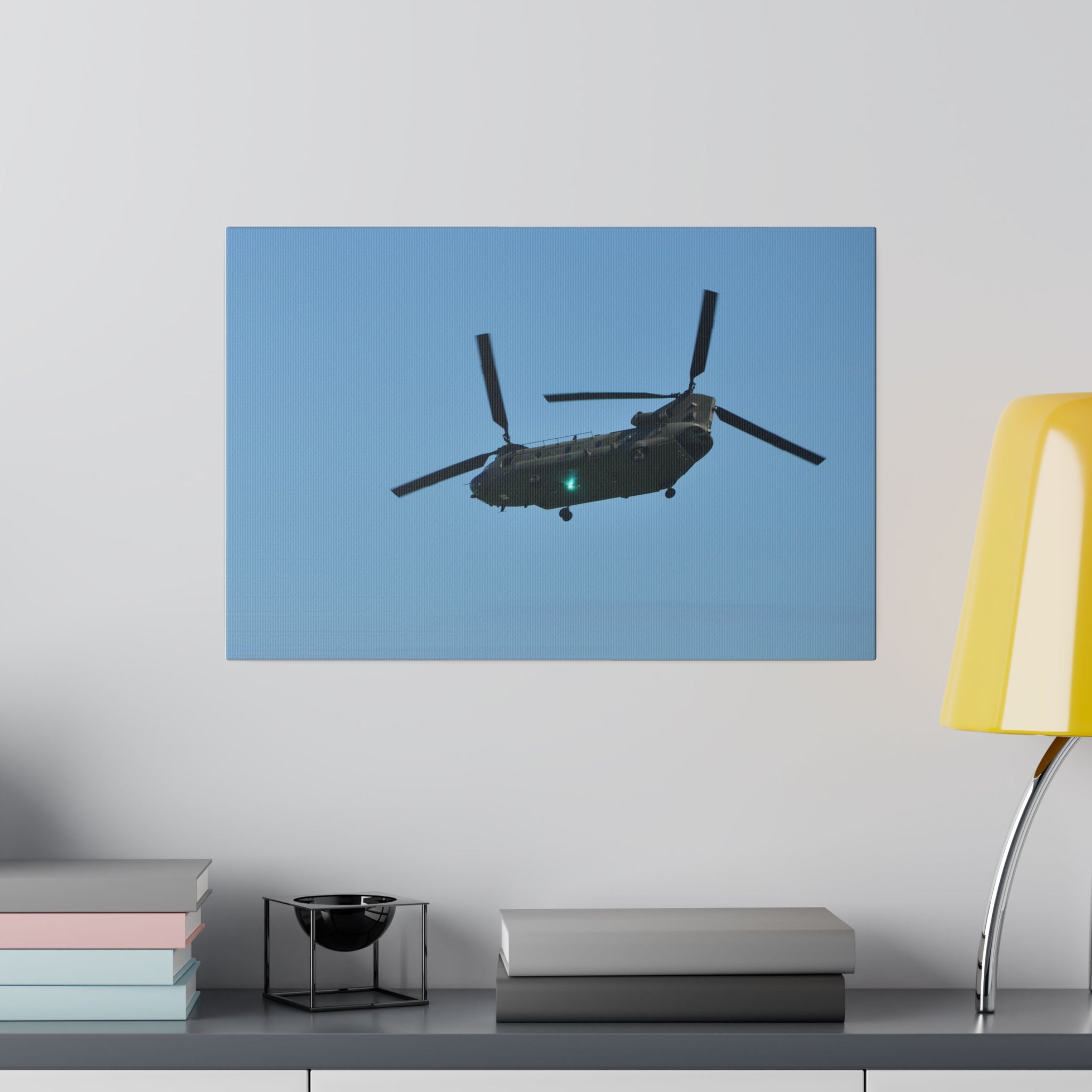 Chinook Helicopter Flying Left Undercarriage Light On Canvas - The Trio Synergize Group