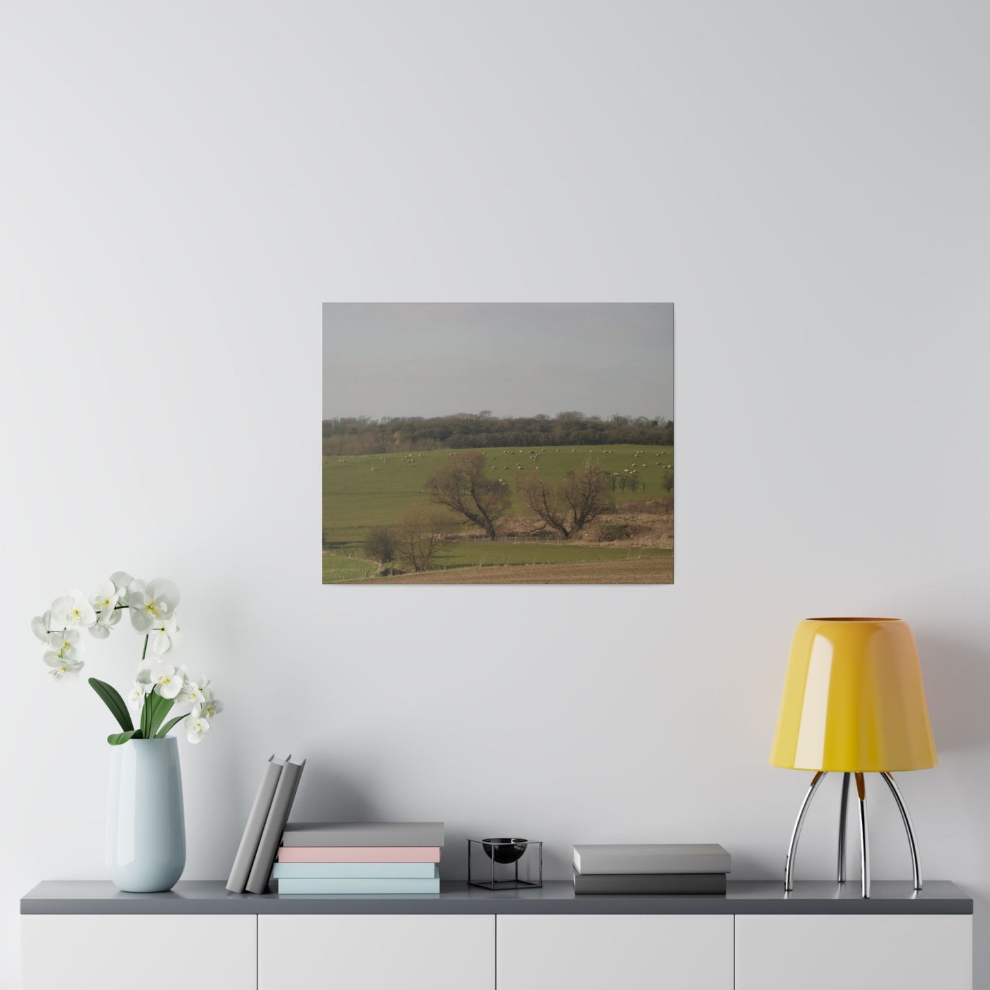 Countryside Landscape, with Sheep, Matte Canvas, Stretched, 0.75" - The Trio Synergize Group