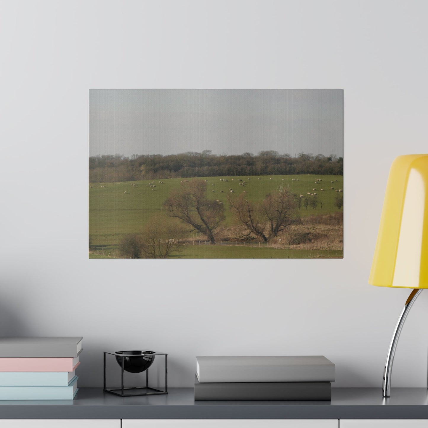 Countryside Landscape, with Sheep, Matte Canvas, Stretched, 0.75" - The Trio Synergize Group