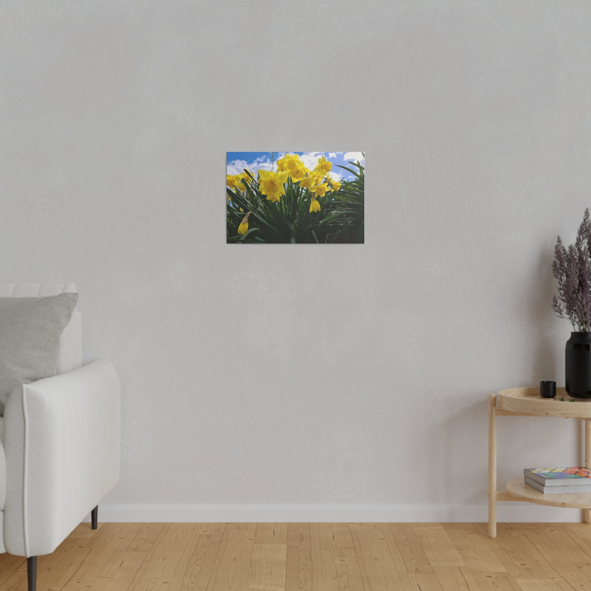 Yellow Daffodils Close Up With Blue Sky And Clouds Canvas - The Trio Synergize Group