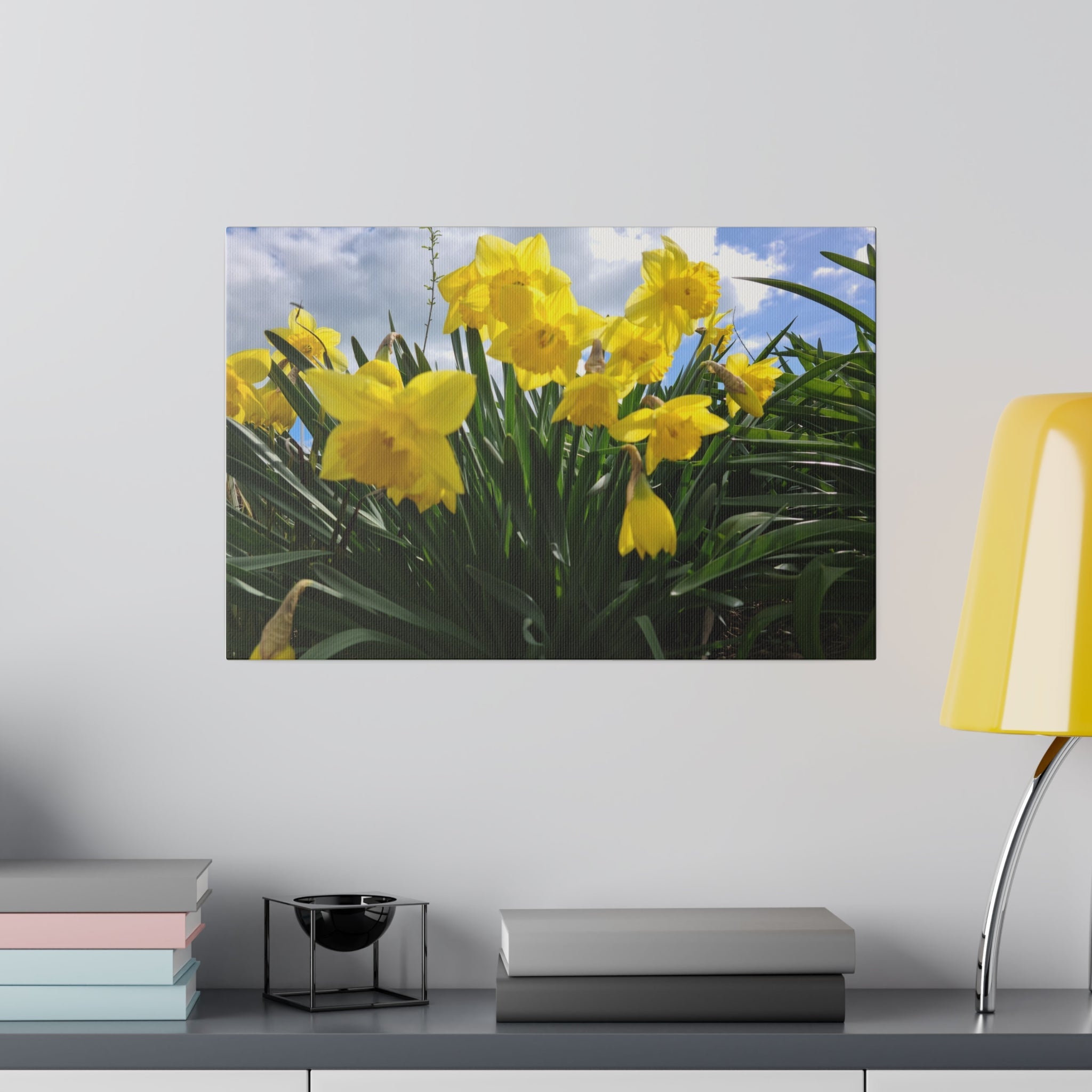 Cluster Of Yellow Daffodils With Clouds Canvas - The Trio Synergize Group