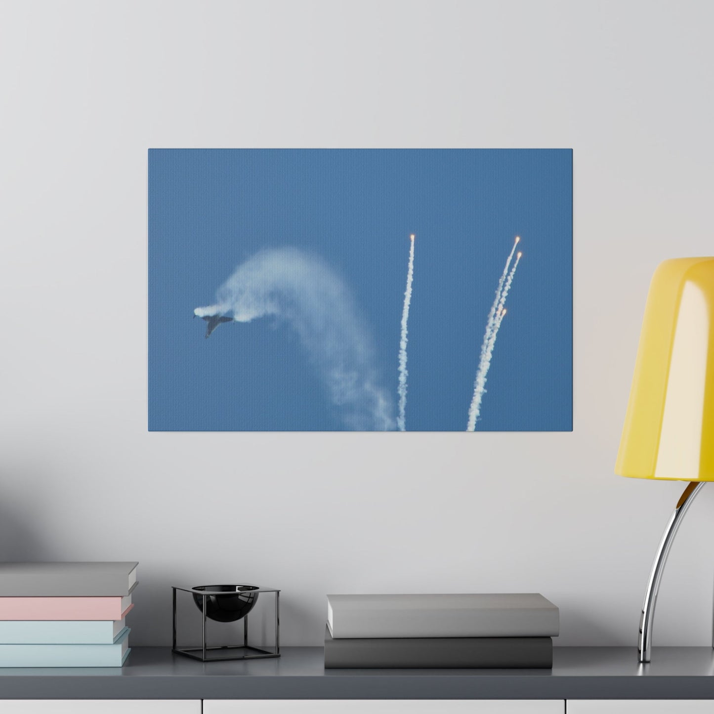 F16 Fighting Falcon Breaking Off After Firing Flares Canvas - The Trio Synergize Group