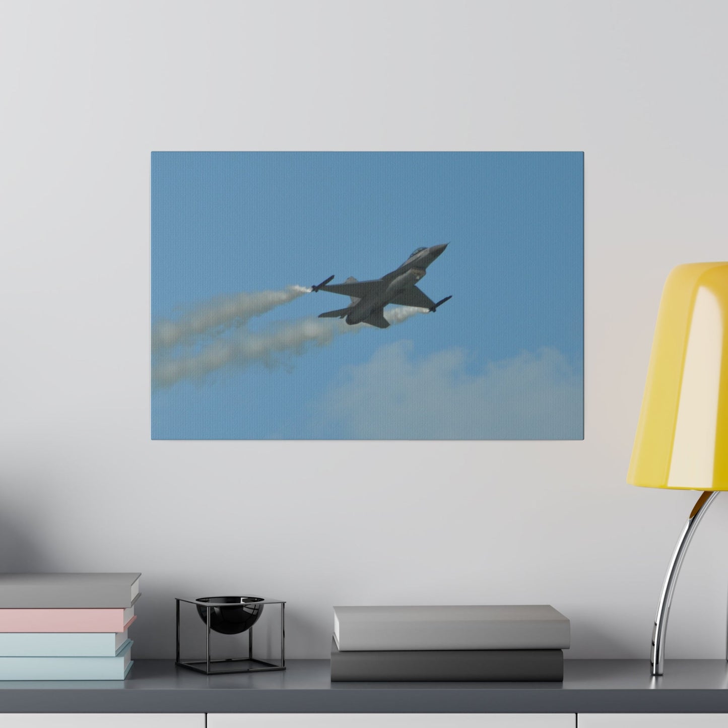 F16 Fighting Falcon Flying From The Left With Smoke Canvas - The Trio Synergize Group