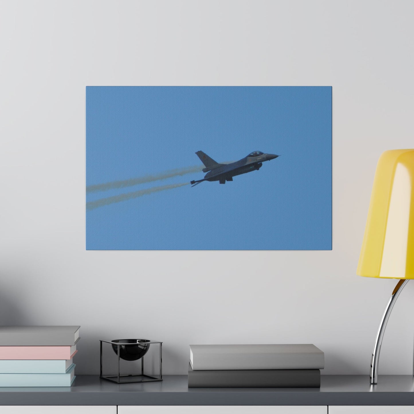 F16 Fighting Falcon Flying Right, Smoke, Side View Canvas - The Trio Synergize Group