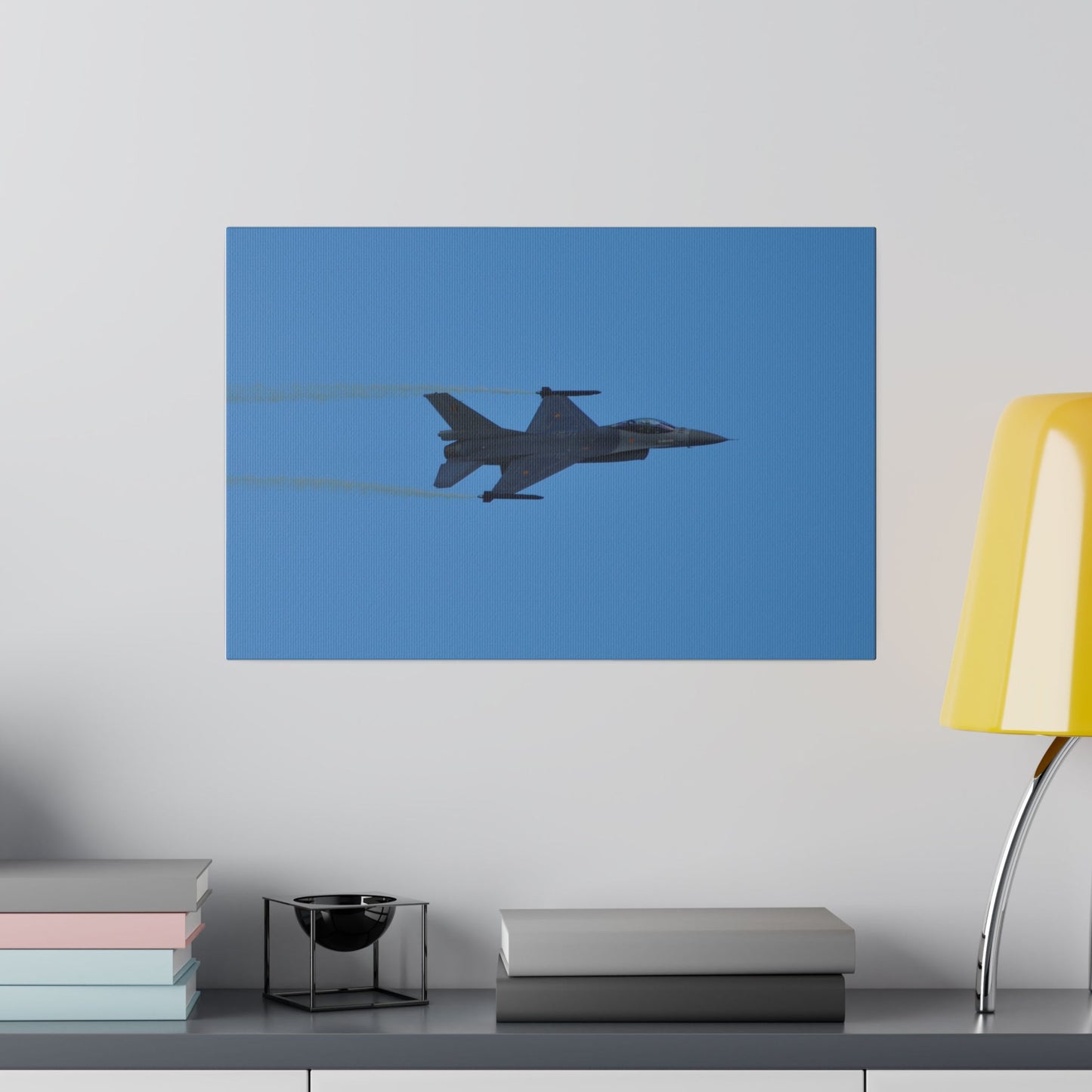 F16 Fighting Falcon Flying Right Smoke & Top View Canvas - The Trio Synergize Group