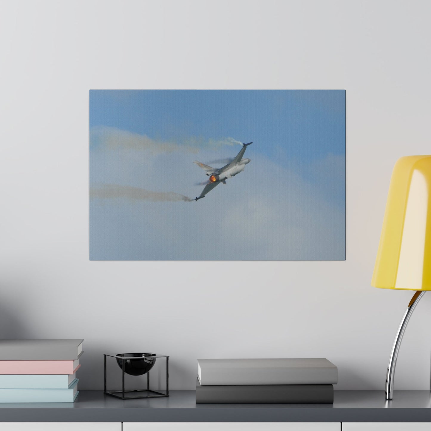 F16 Fighting Falcon, Flame, Smoke From The Engine Canvas - The Trio Synergize Group
