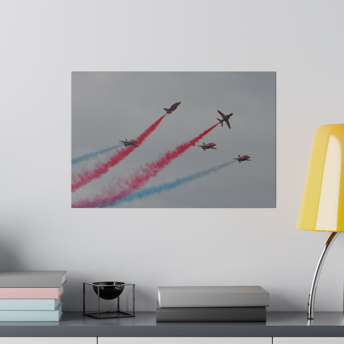 Red Arrows Three Straight, Two Sideways With Smoke Canvas - The Trio Synergize Group