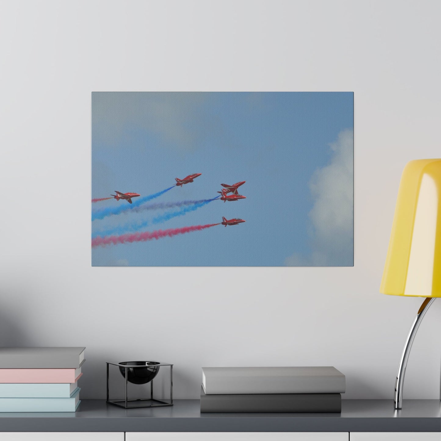 The Red Arrows With Two Ascending Multicoloured Smoke Canvas - The Trio Synergize Group
