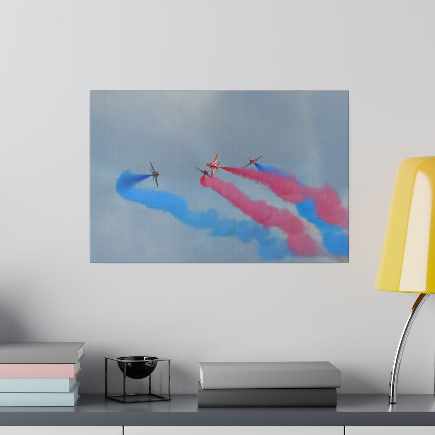 The Red Arrows, Four Breaking Formation Crossing Over Canvas - The Trio Synergize Group