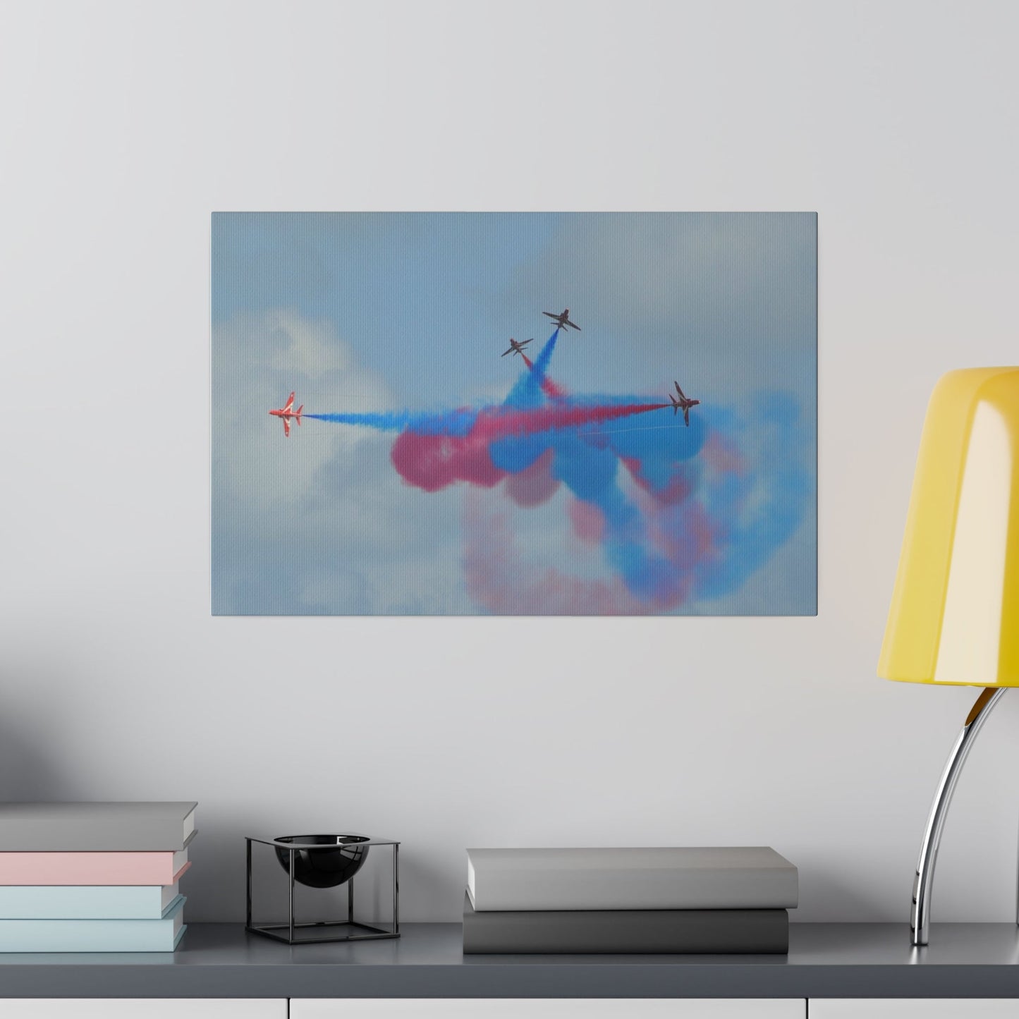 Red Arrows Breaking Formation Coloured Smoke Canvas - The Trio Synergize Group