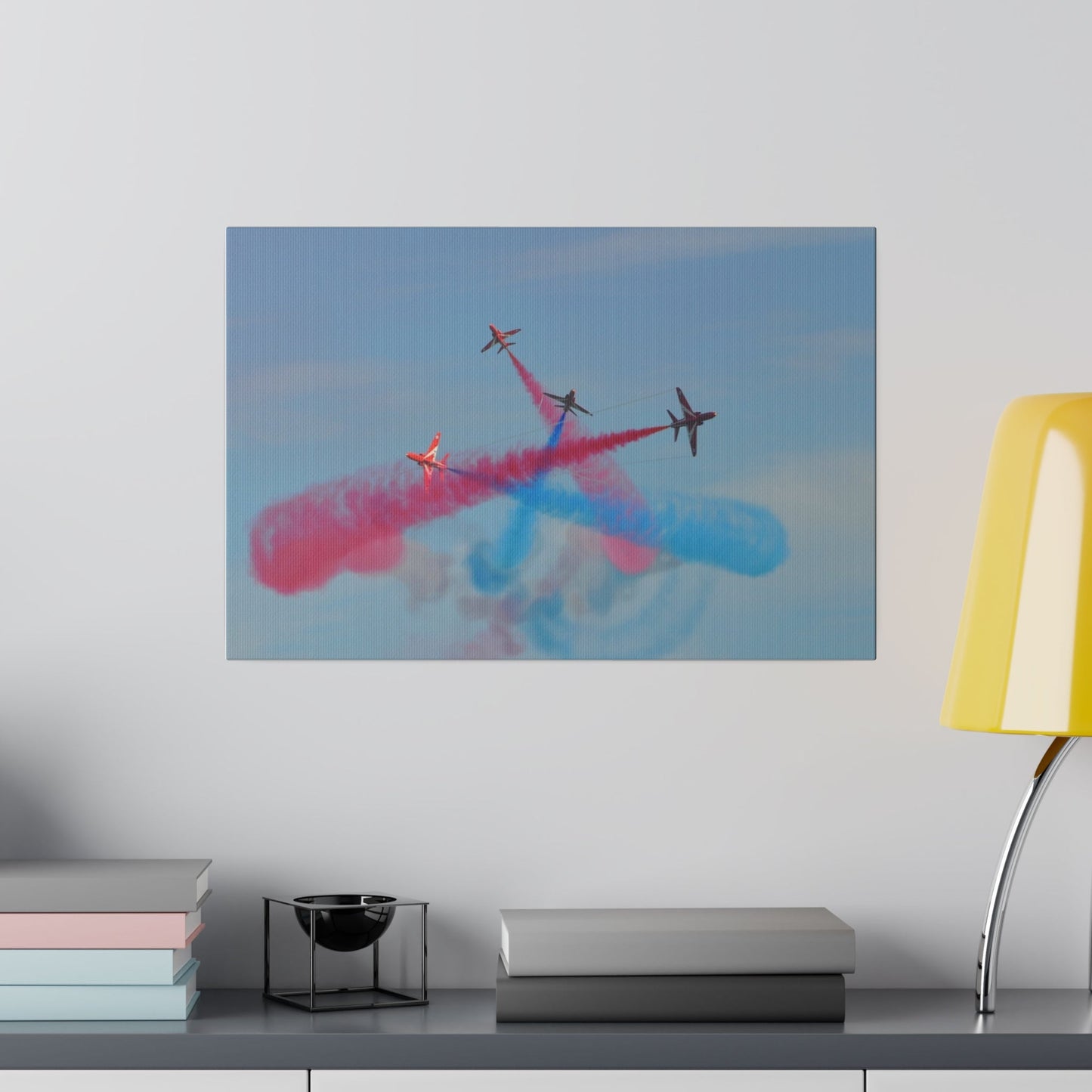 The Red Arrows Smoke Show Crossed Over Close Up Canvas - The Trio Synergize Group