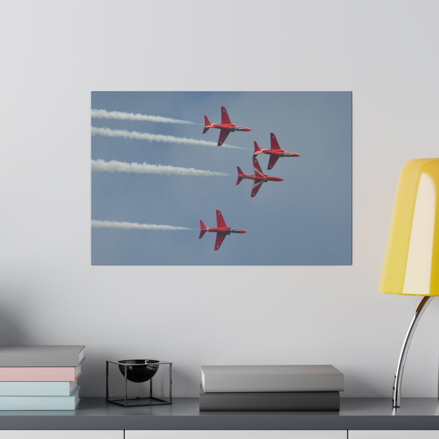Red Arrows Formation, One Upside Down Canvas Print - The Trio Synergize Group