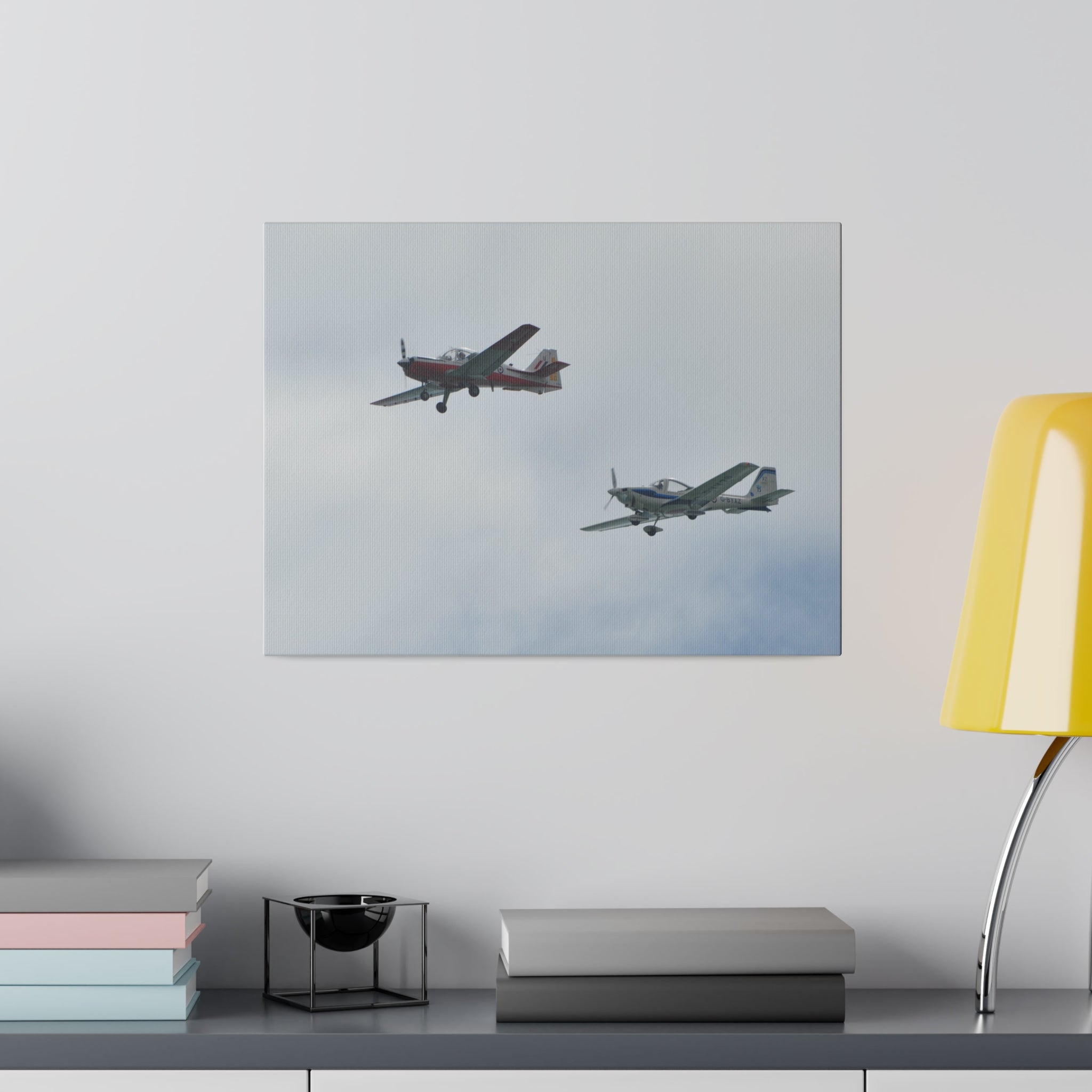 Grob G115E & Waddington Bulldog Flying From The Right Canvas - The Trio Synergize Group