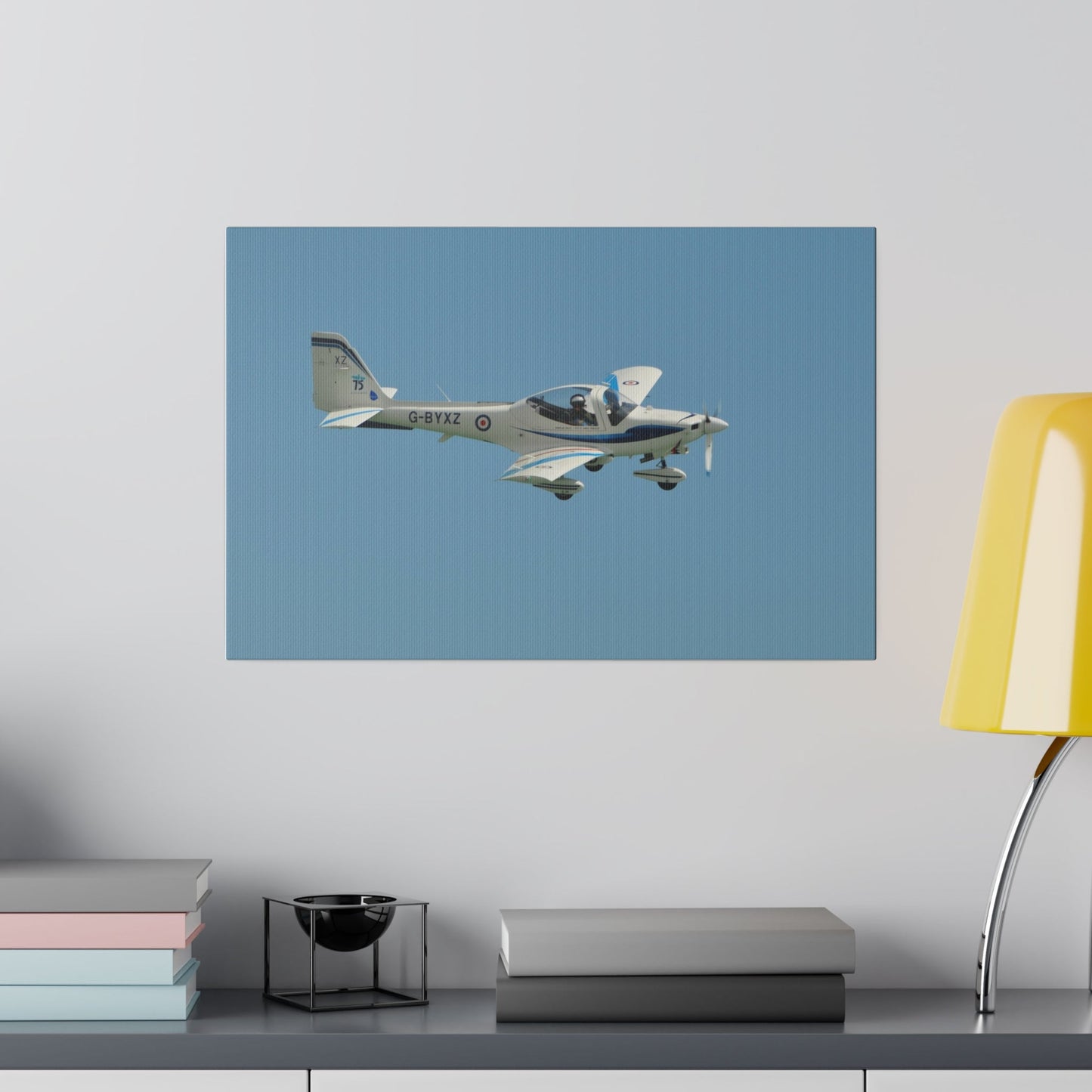 Grob G115E Flying From The Left Top view Close Up, Matte Canvas, Stretched, 0.75" - The Trio Synergize Group