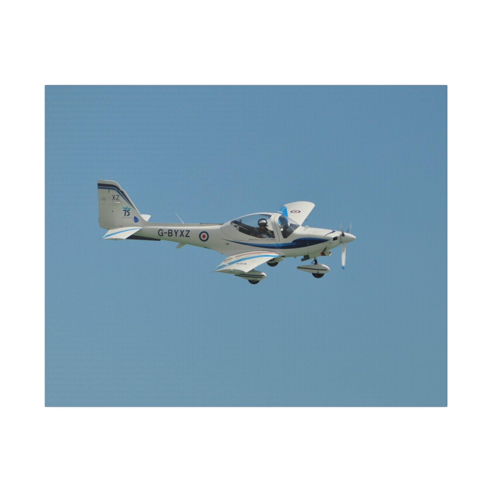 Grob G115E Flying From The Left Top view Close Up, Matte Canvas, Stretched, 0.75" - The Trio Synergize Group