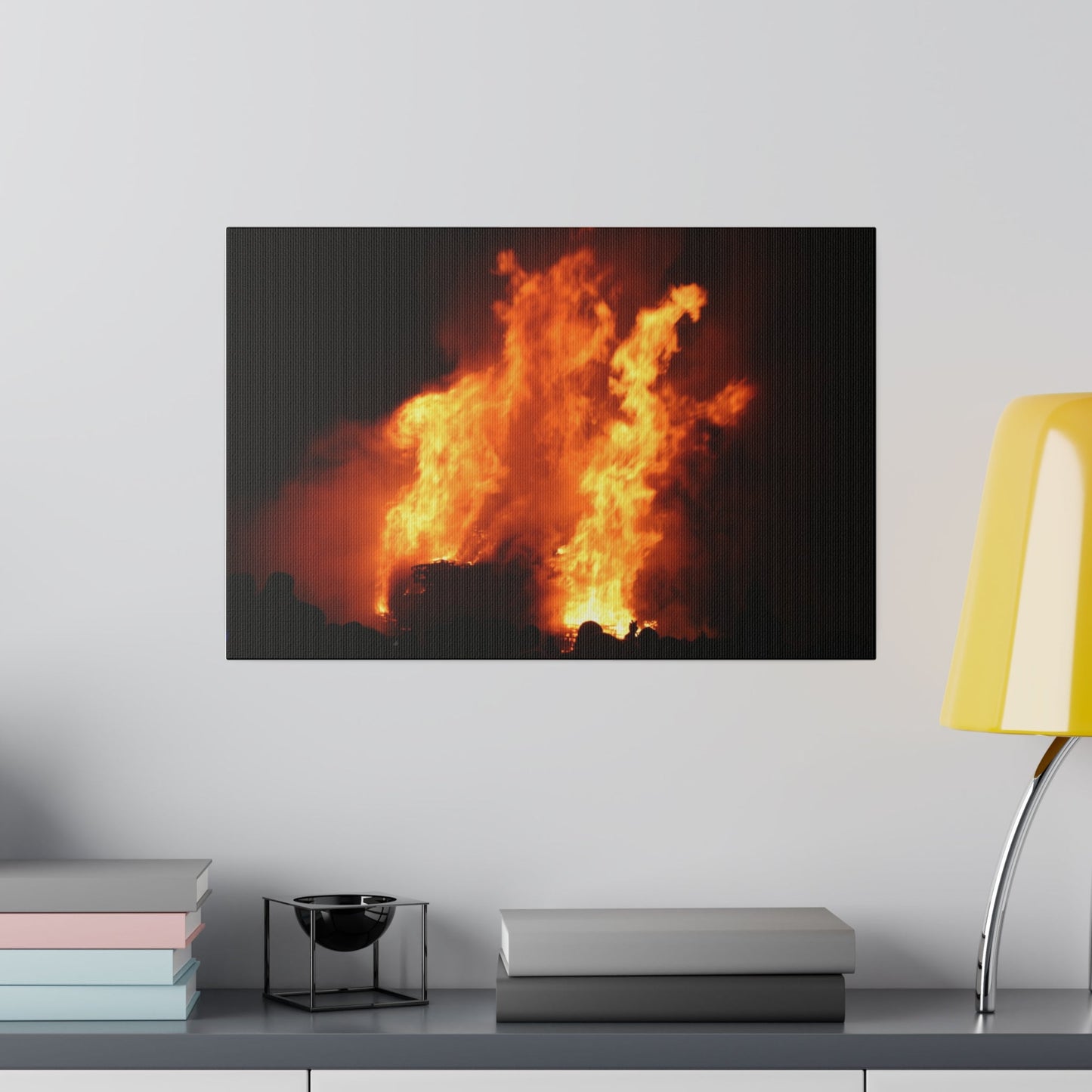 Hastings Bonfire, Flames Dancing Reaching High Up Canvas - The Trio Synergize Group