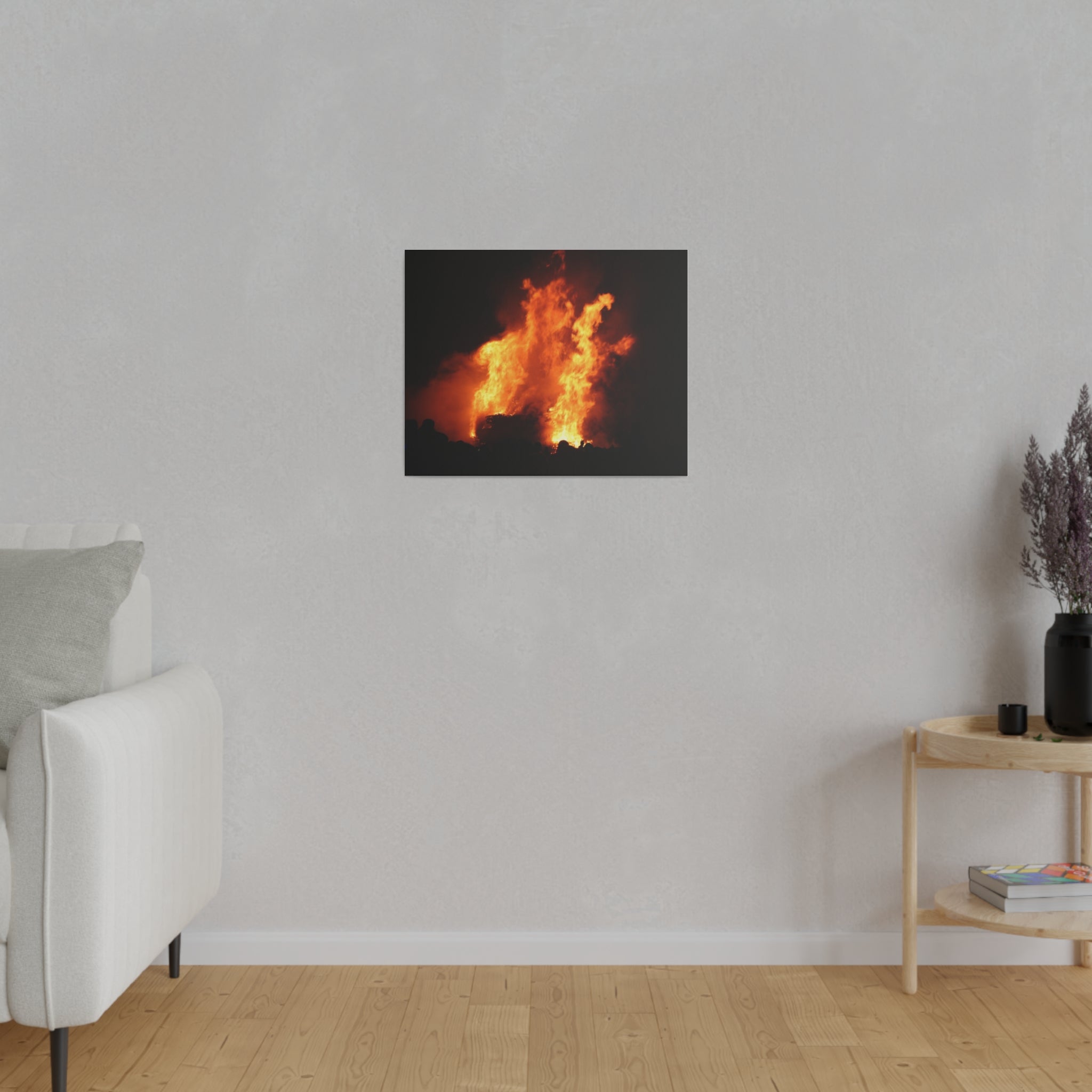 Hastings Bonfire, Flames Dancing Reaching High Up Canvas - The Trio Synergize Group
