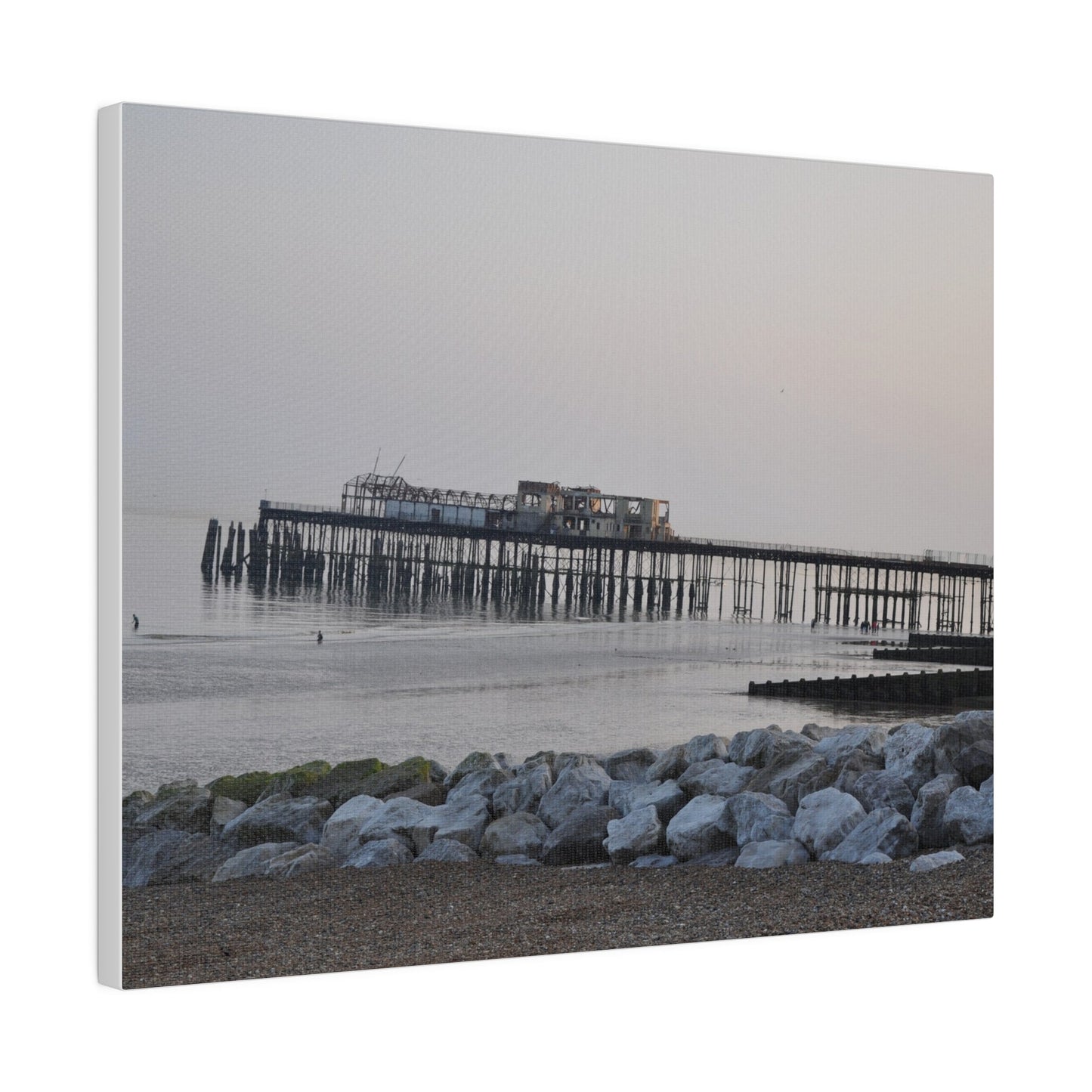 Hastings Pier Post Fire Sea Front, Matte Canvas, Stretched, 0.75" - The Trio Synergize Group