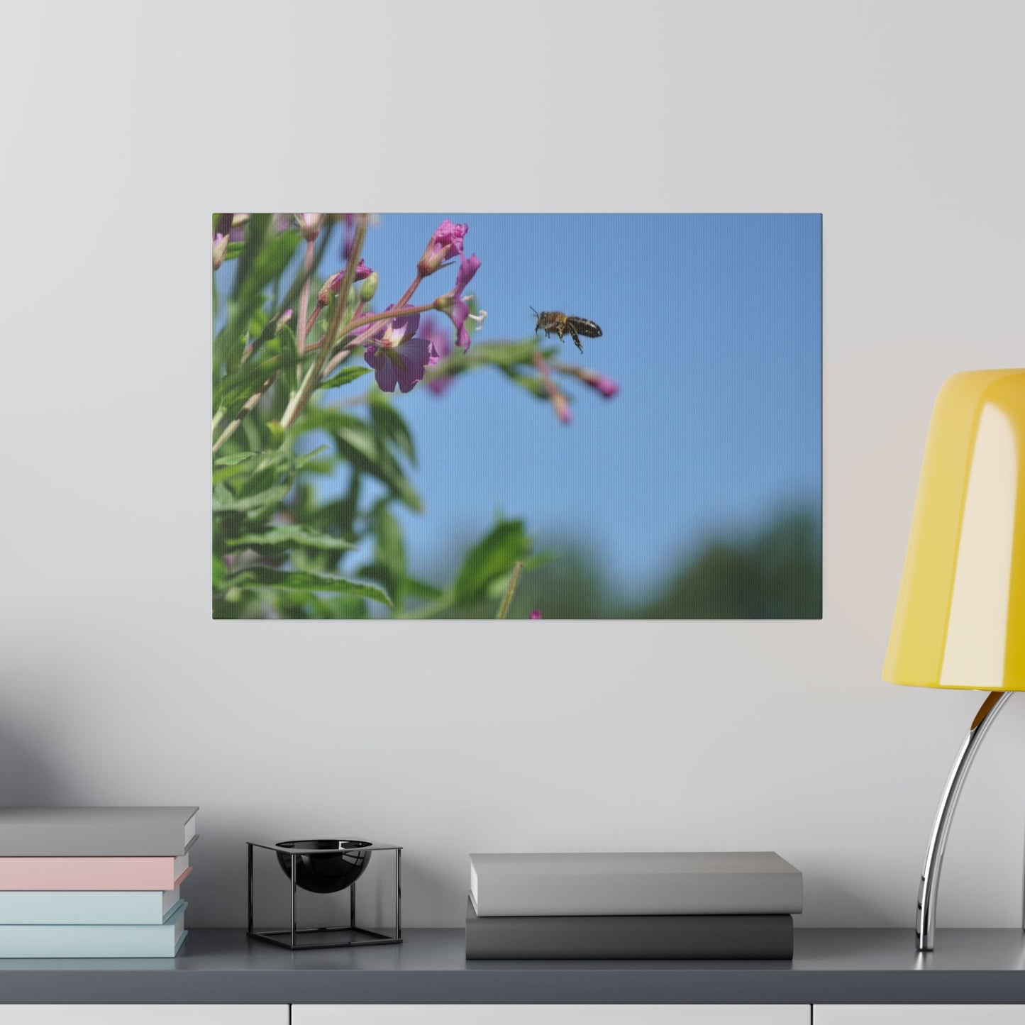 Honey Bee In Flight To A Flower Canvas - The Trio Synergize Group