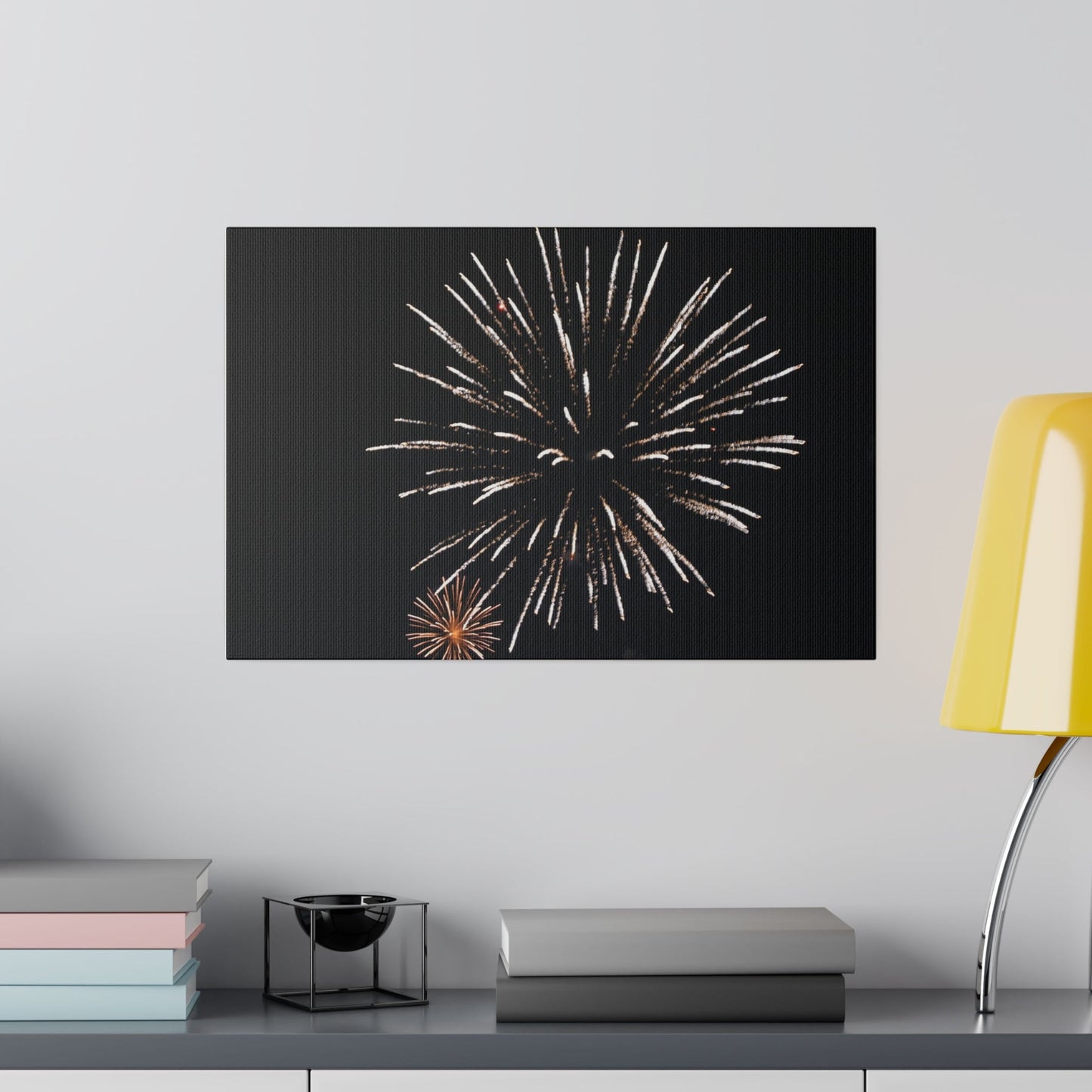 Large White Firework And A Smaller Orange Firework Canvas - The Trio Synergize Group